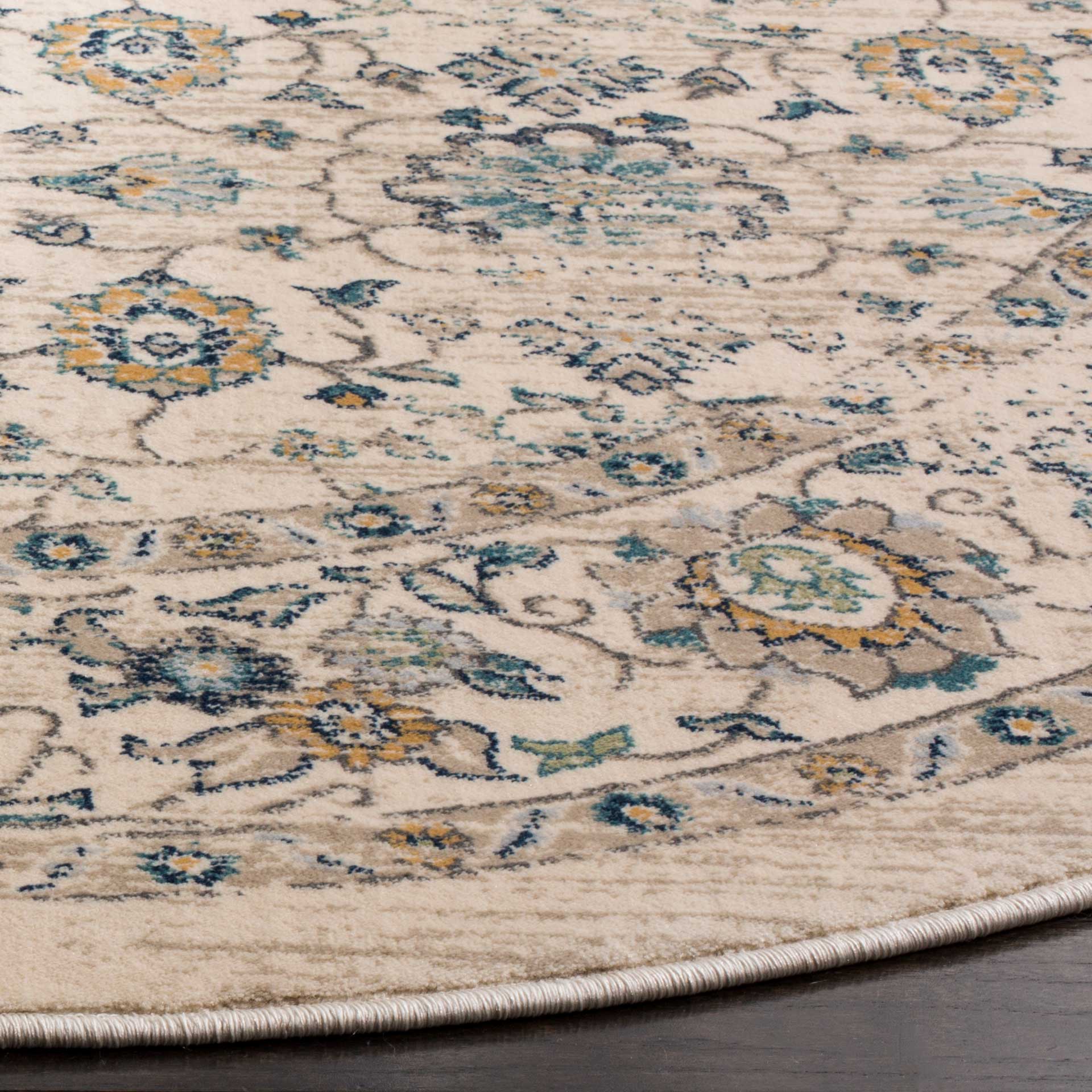 Evoke Beige/Turquoise Round Rug - Image 2