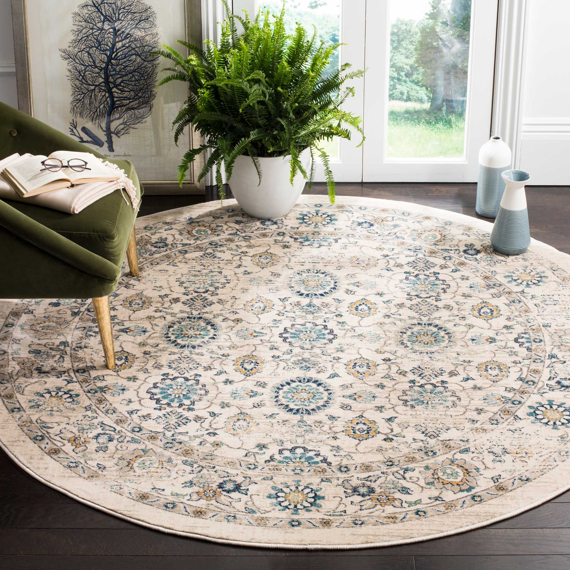 Evoke Beige/Turquoise Round Rug - Image 3
