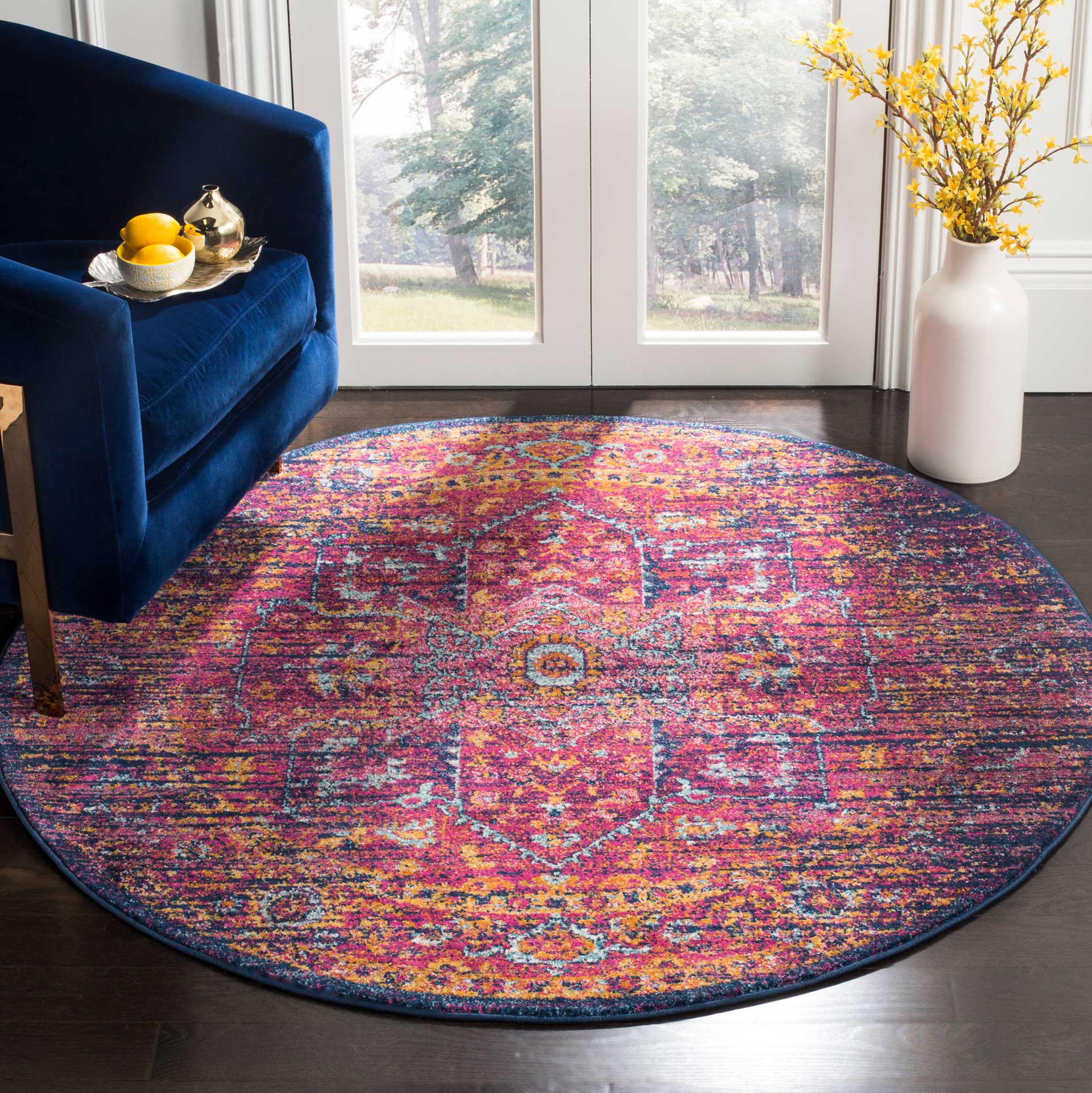 Evoke Blue/Fuchsia Round Rug - Image 3