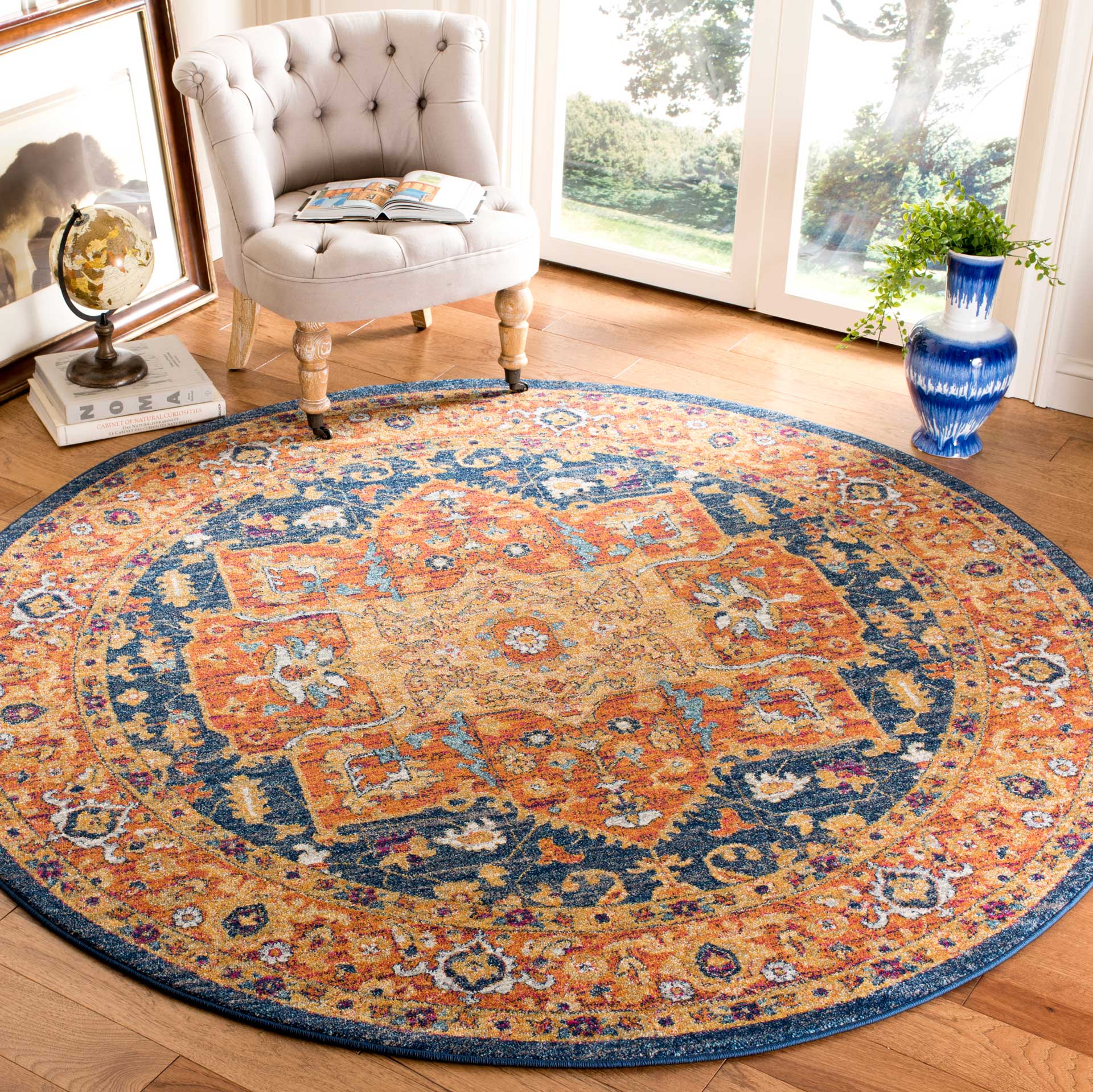 Evoke Blue/Orange Round Rug - Image 5