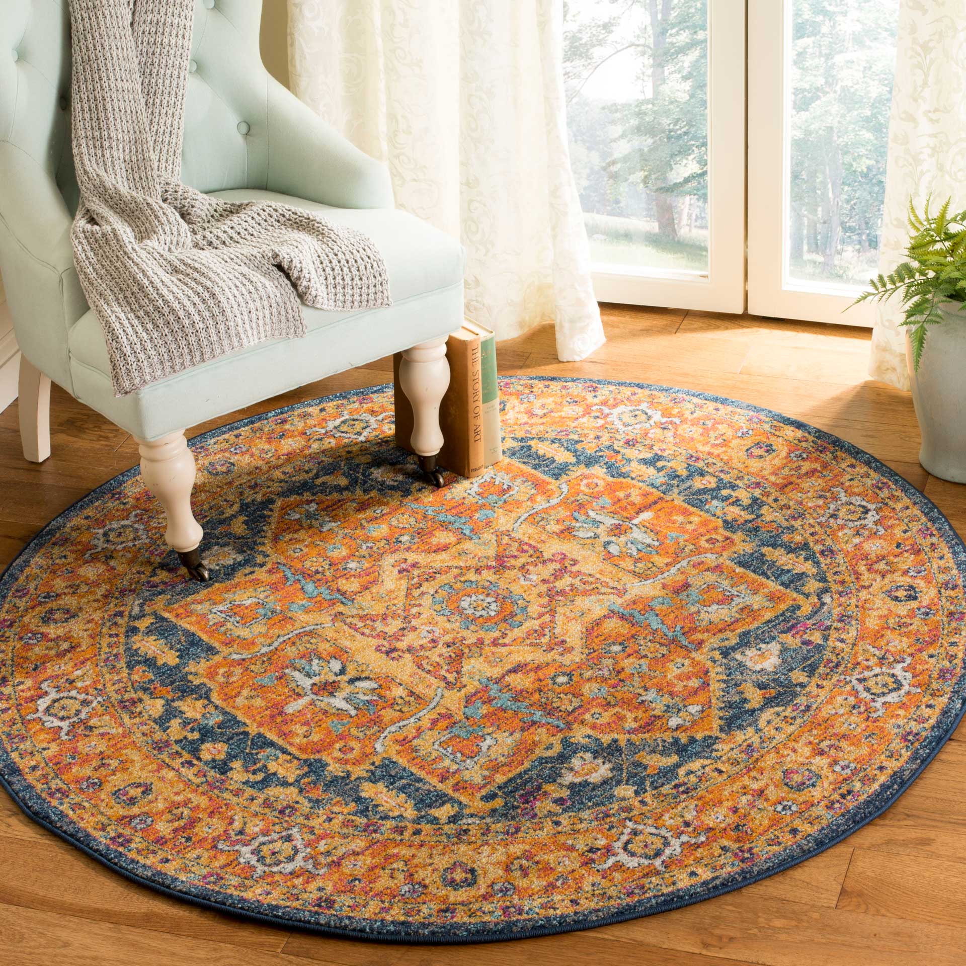 Evoke Blue/Orange Round Rug - Image 6