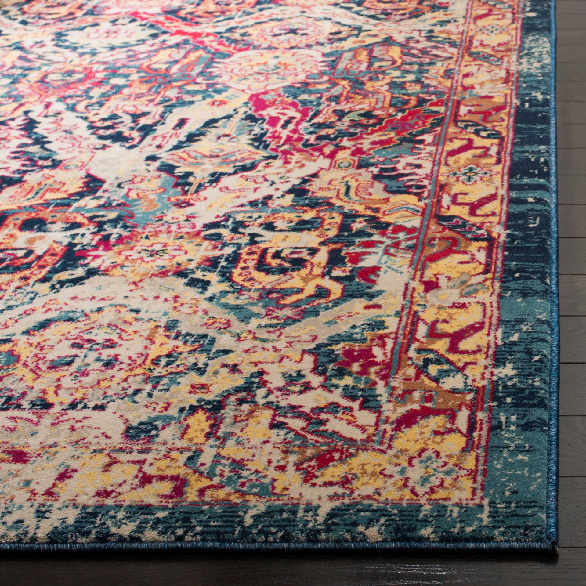 Evoke Bohemian Blue/Fuchsia Area Rug - Image 2