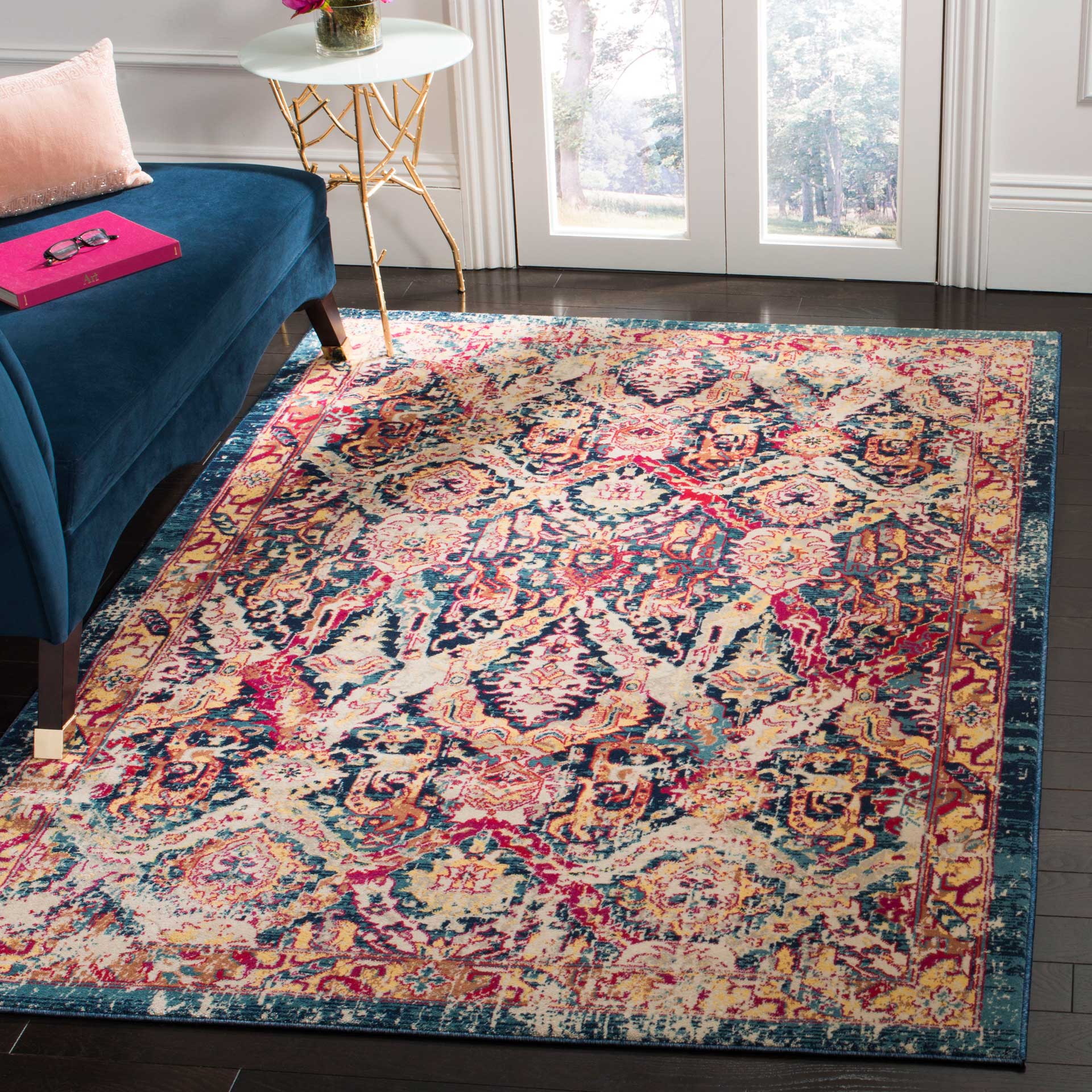 Evoke Bohemian Blue/Fuchsia Area Rug - Image 3