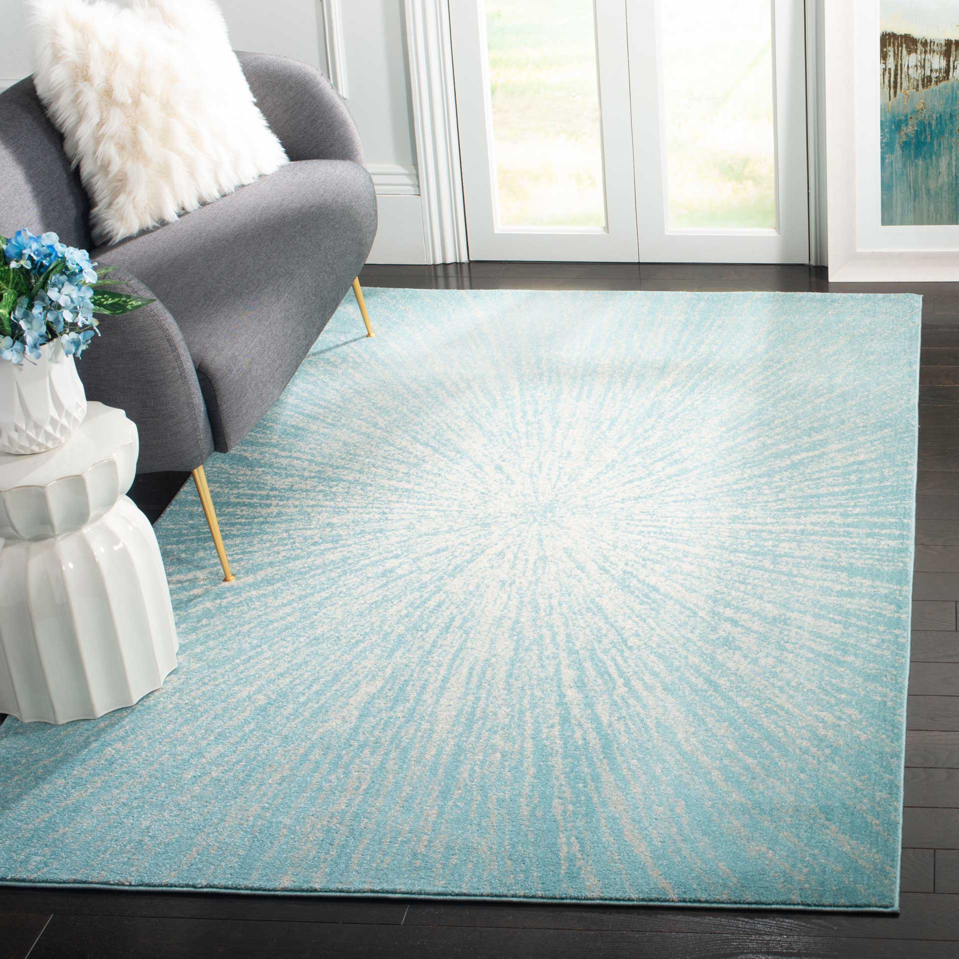 Evoke Burst Aqua/Ivory Area Rug - Image 4