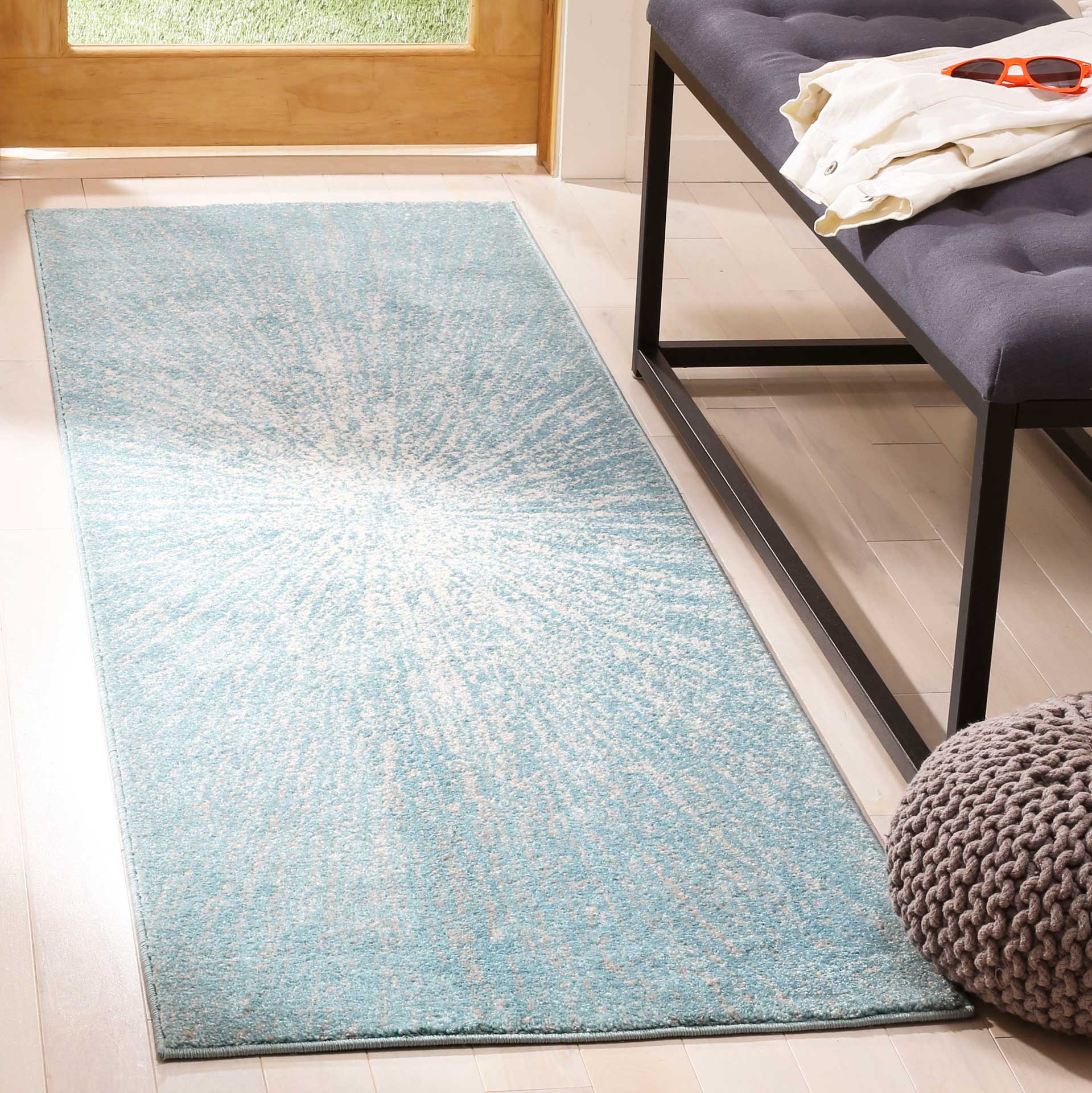 Evoke Burst Aqua/Ivory Runner Rug - Image 2