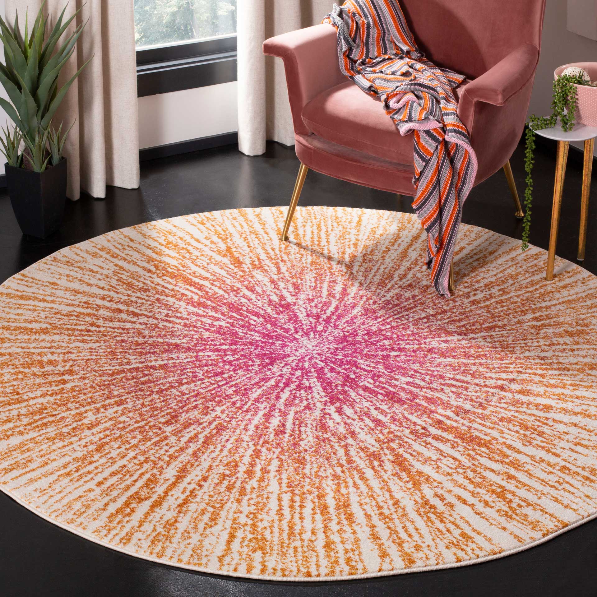 Evoke Burst Fuchsia/Cream Round Rug - Image 3