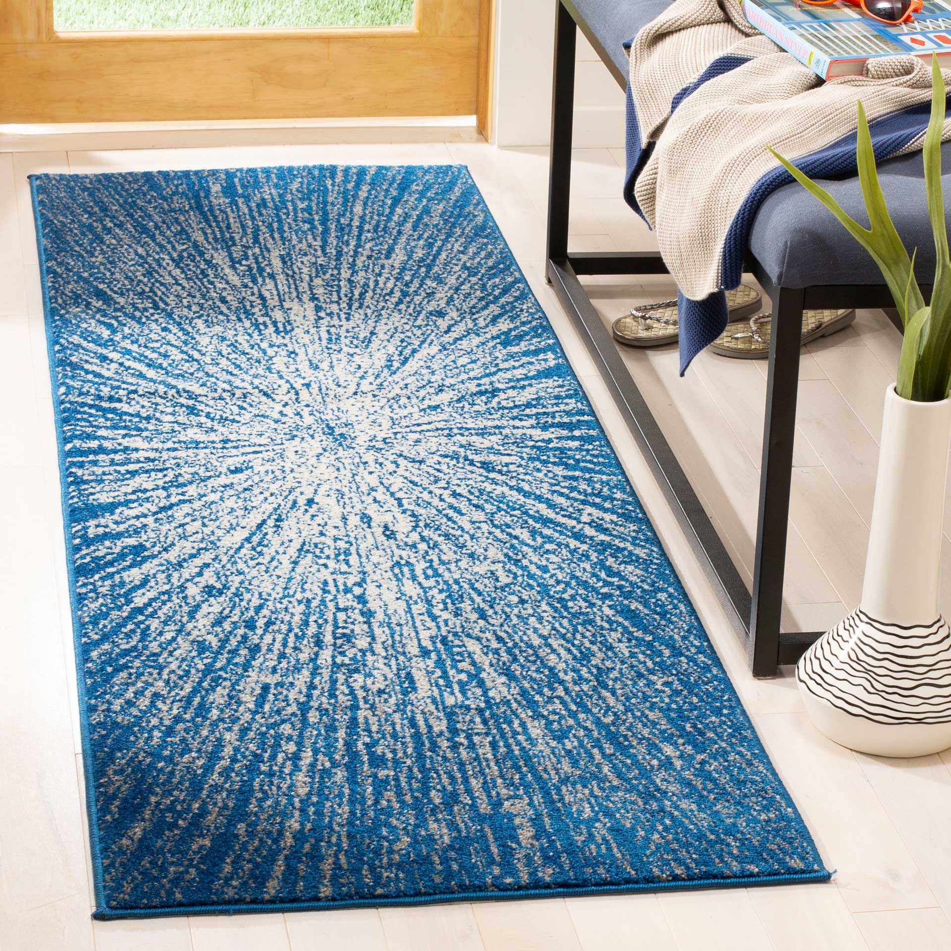 Evoke Burst Navy/Ivory Runner Rug - Image 2