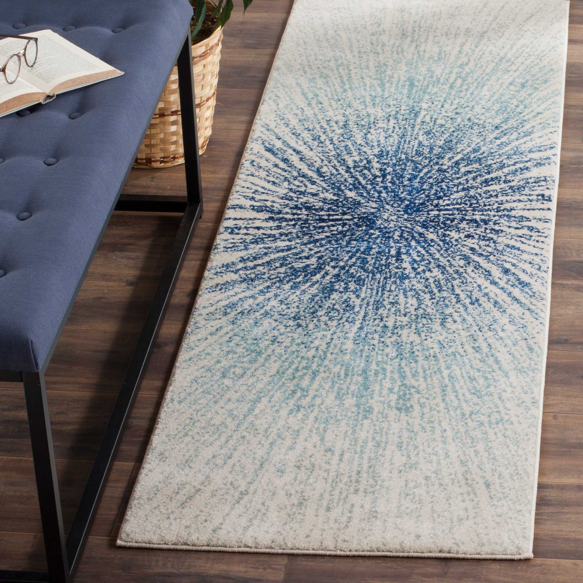 Evoke Burst Royal/Ivory Runner Rug - Image 2