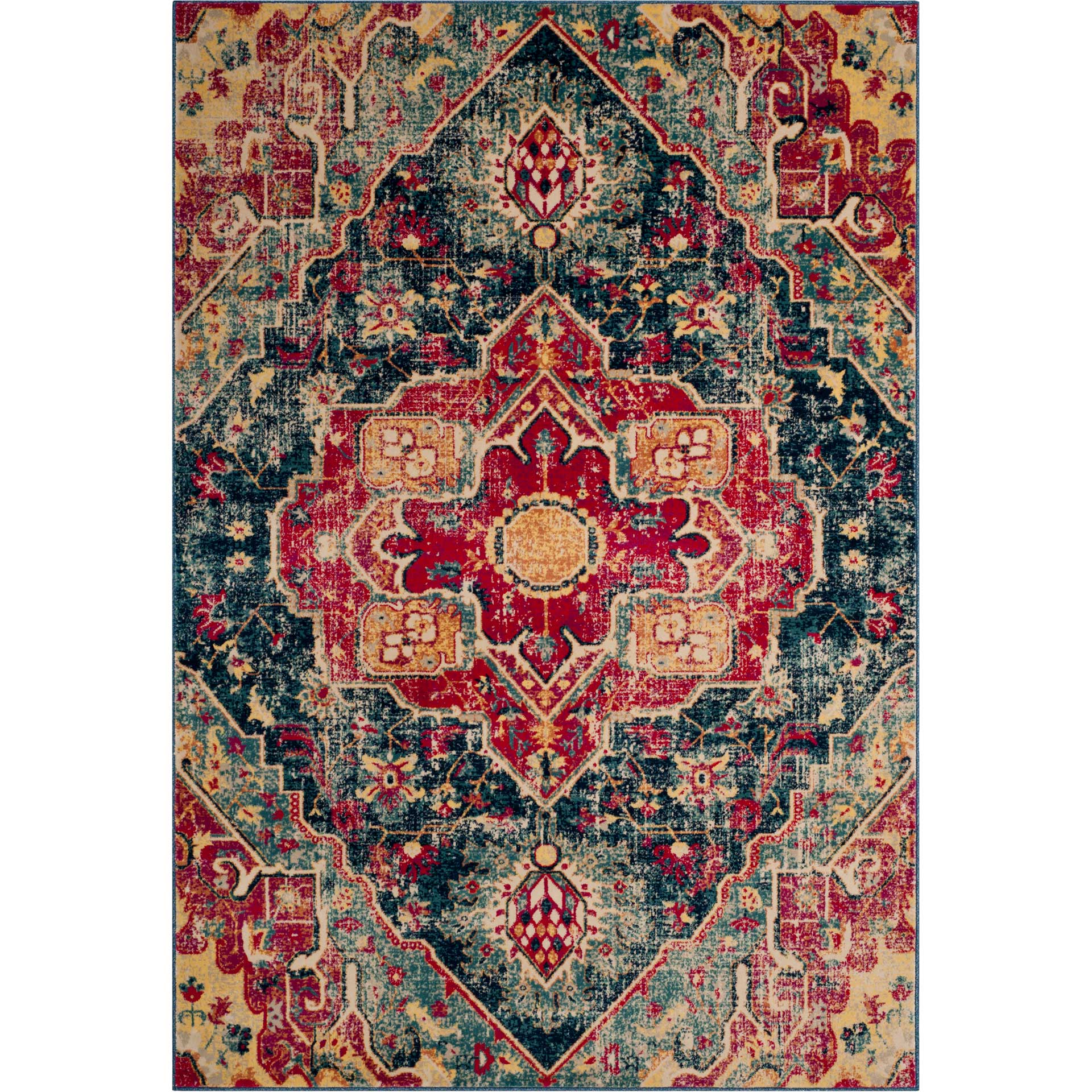 Evoke Distressed Blue/Fuchsia Area Rug - Image 2