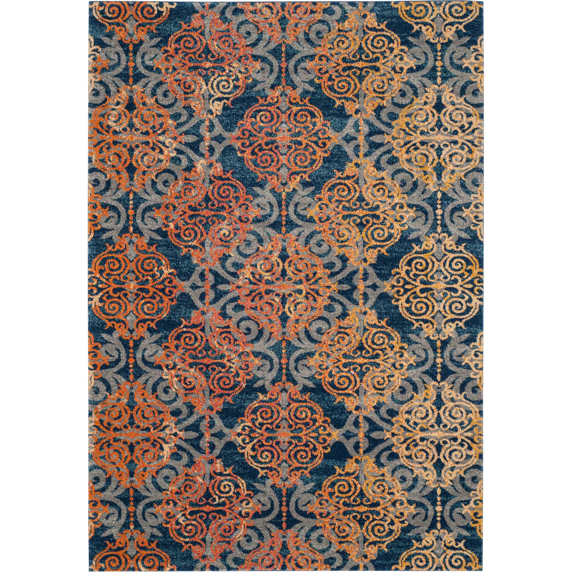 Evoke Filigree Blue/Orange Area Rug - Image 2