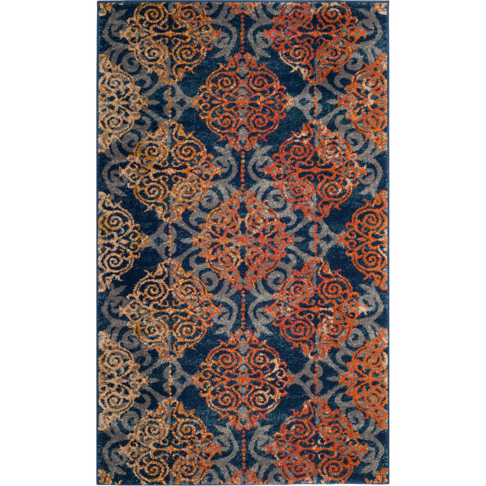 Evoke Filigree Blue/Orange Area Rug - Image 3
