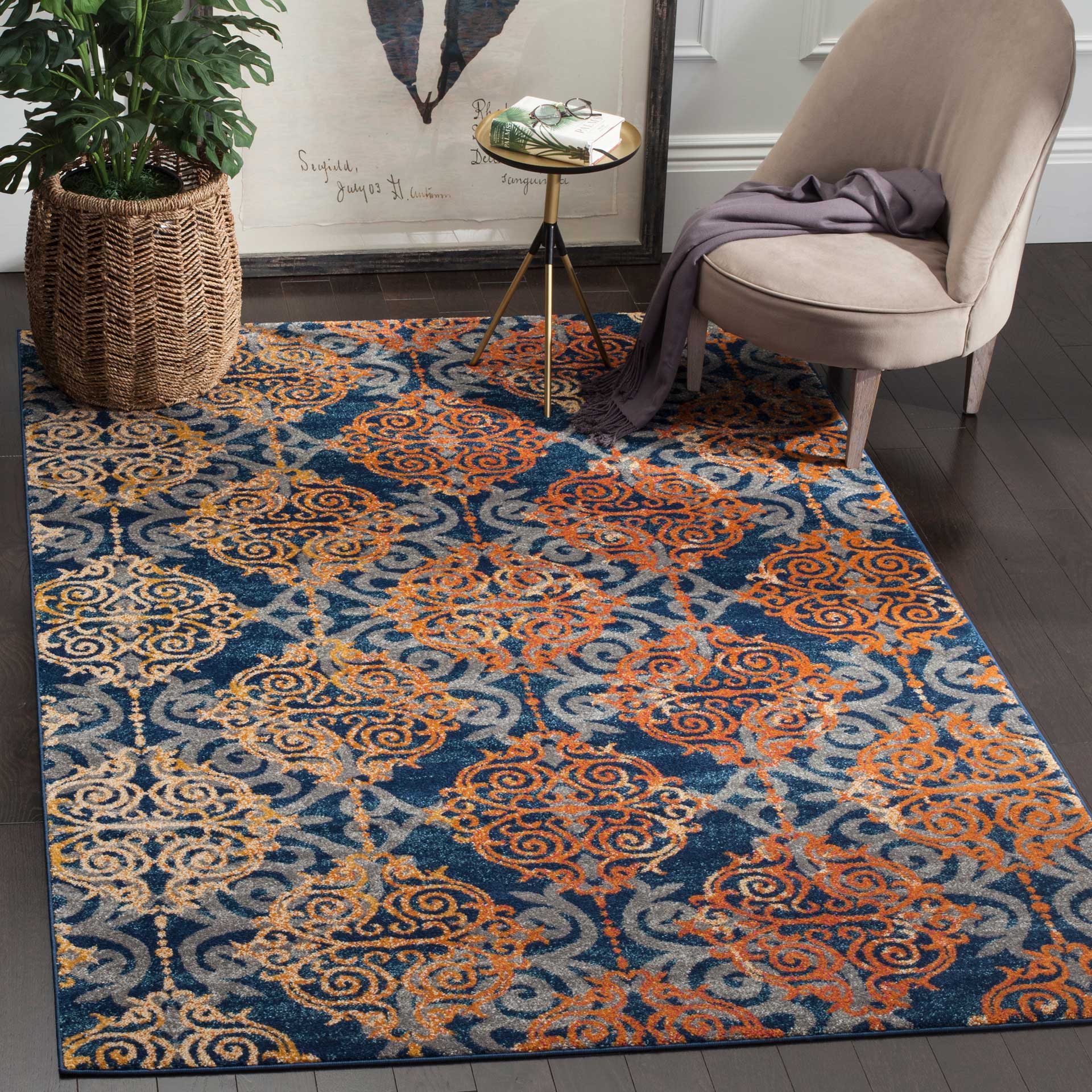Evoke Filigree Blue/Orange Area Rug - Image 5