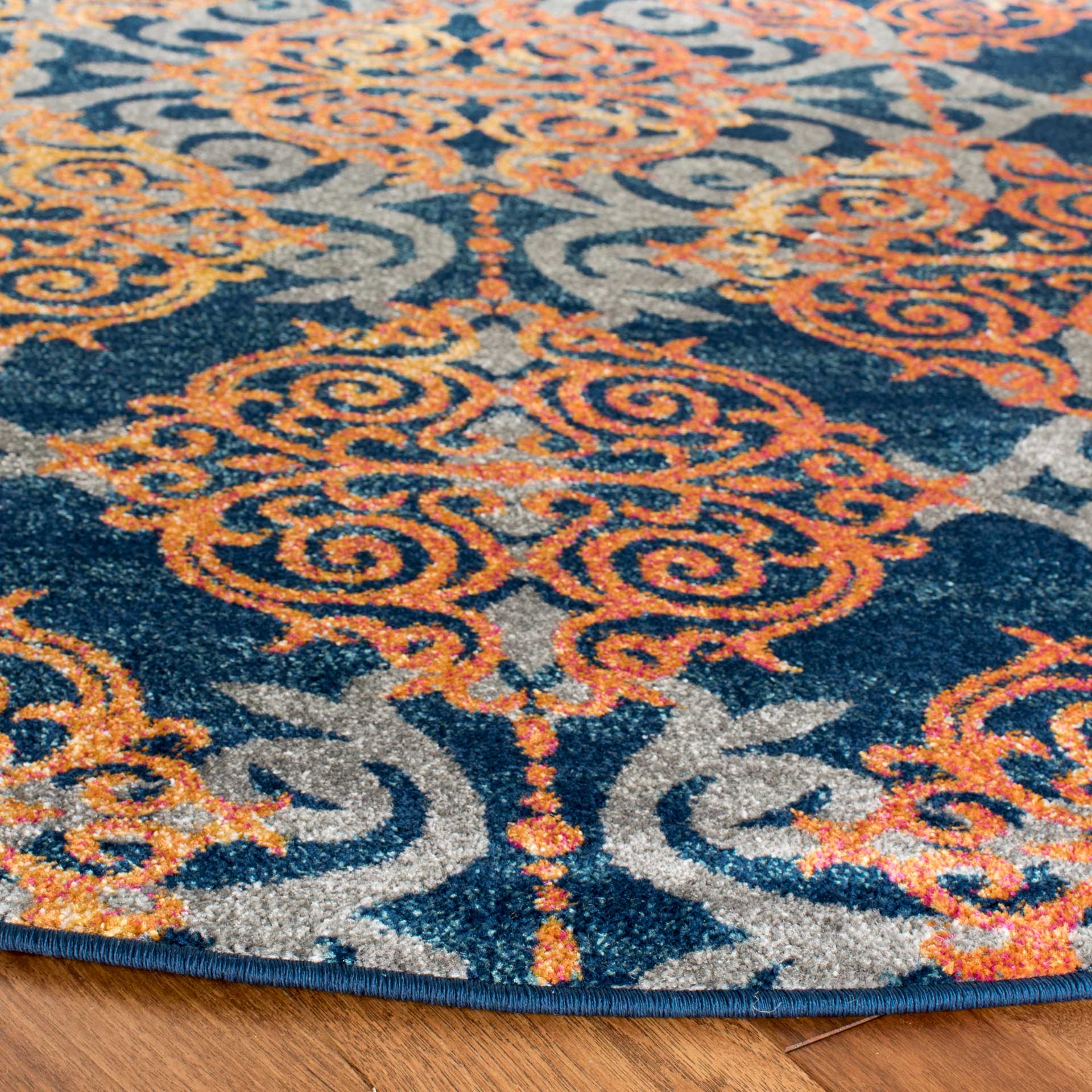 Evoke Filigree Blue/Orange Round Rug - Image 2