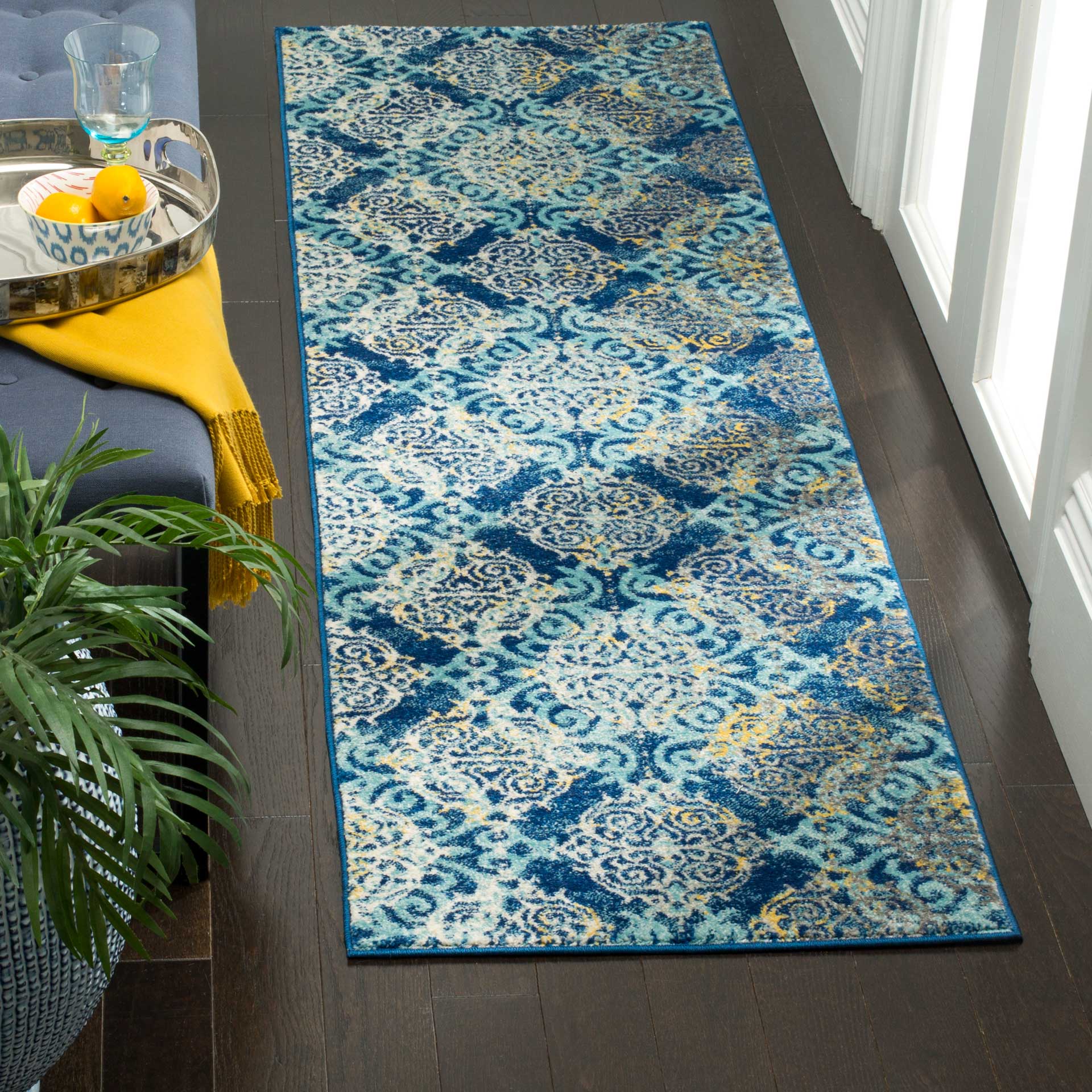 Evoke Filigree Royal/Light Blue Runner Rug - Image 2
