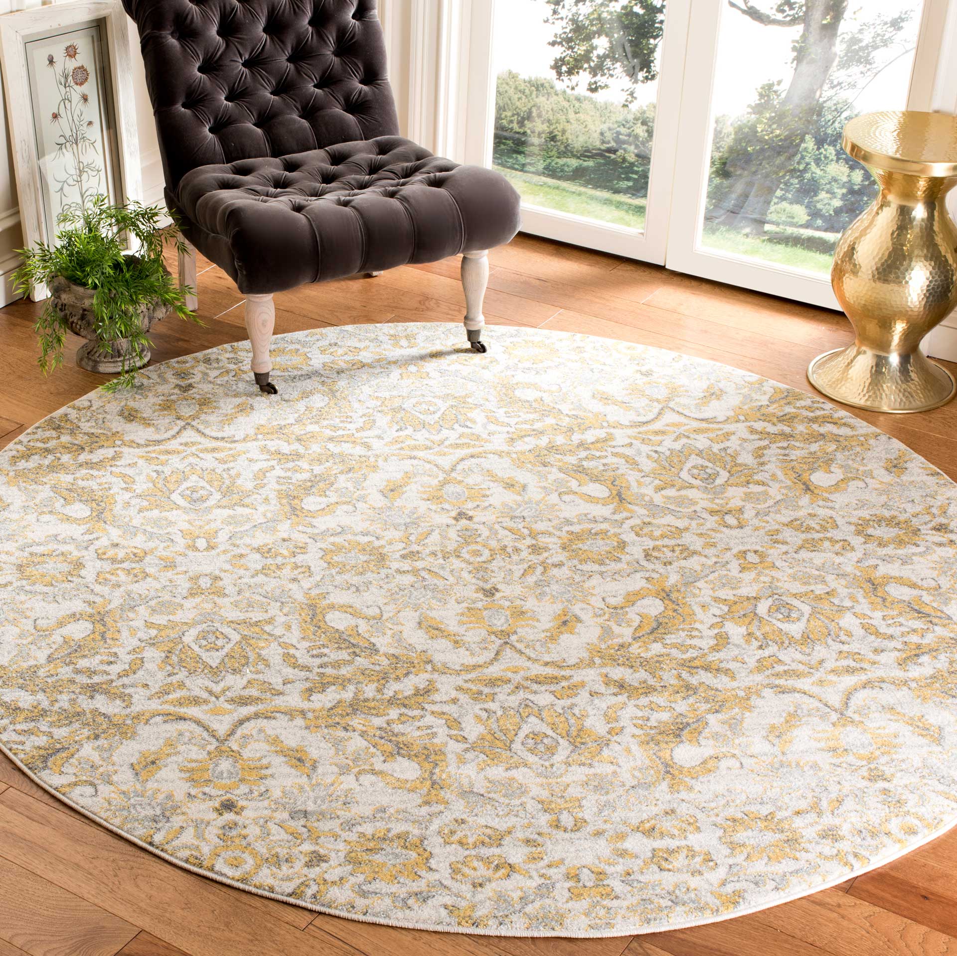 Evoke Floral Ivory/Gold Round Rug - Image 3