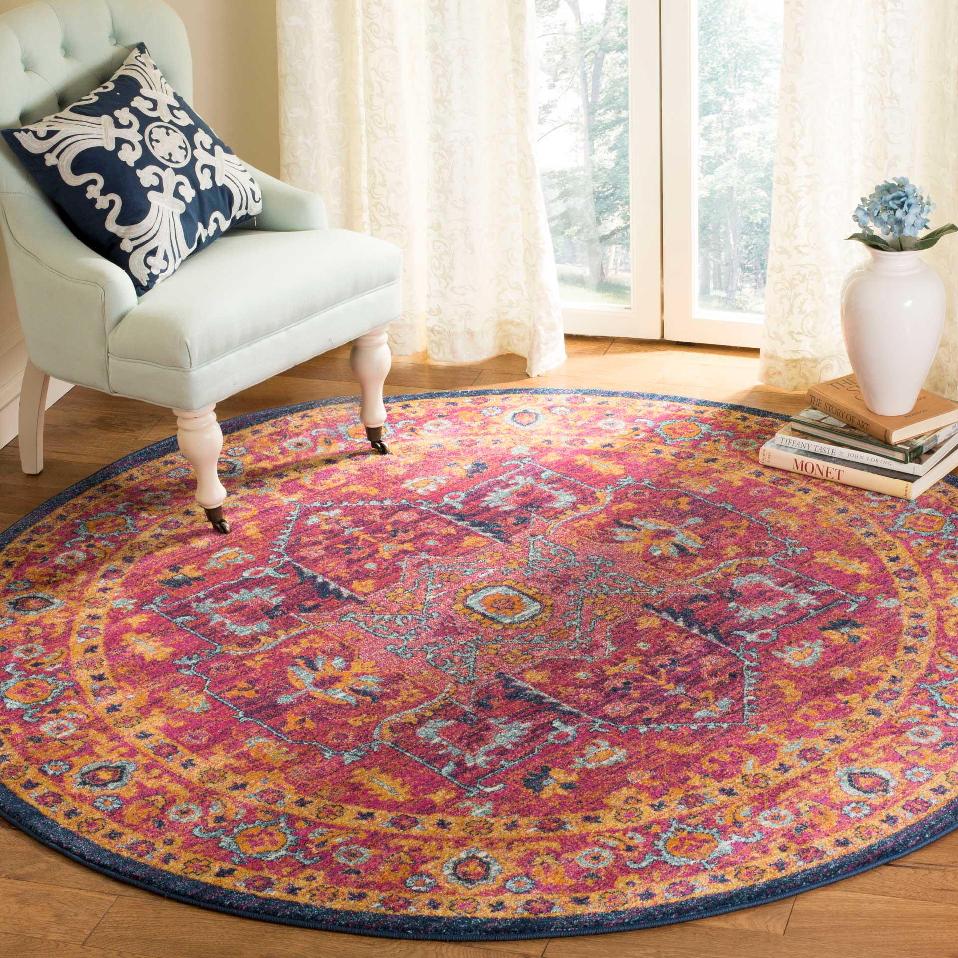 Evoke Fuchsia/Orange Round Rug - Image 3