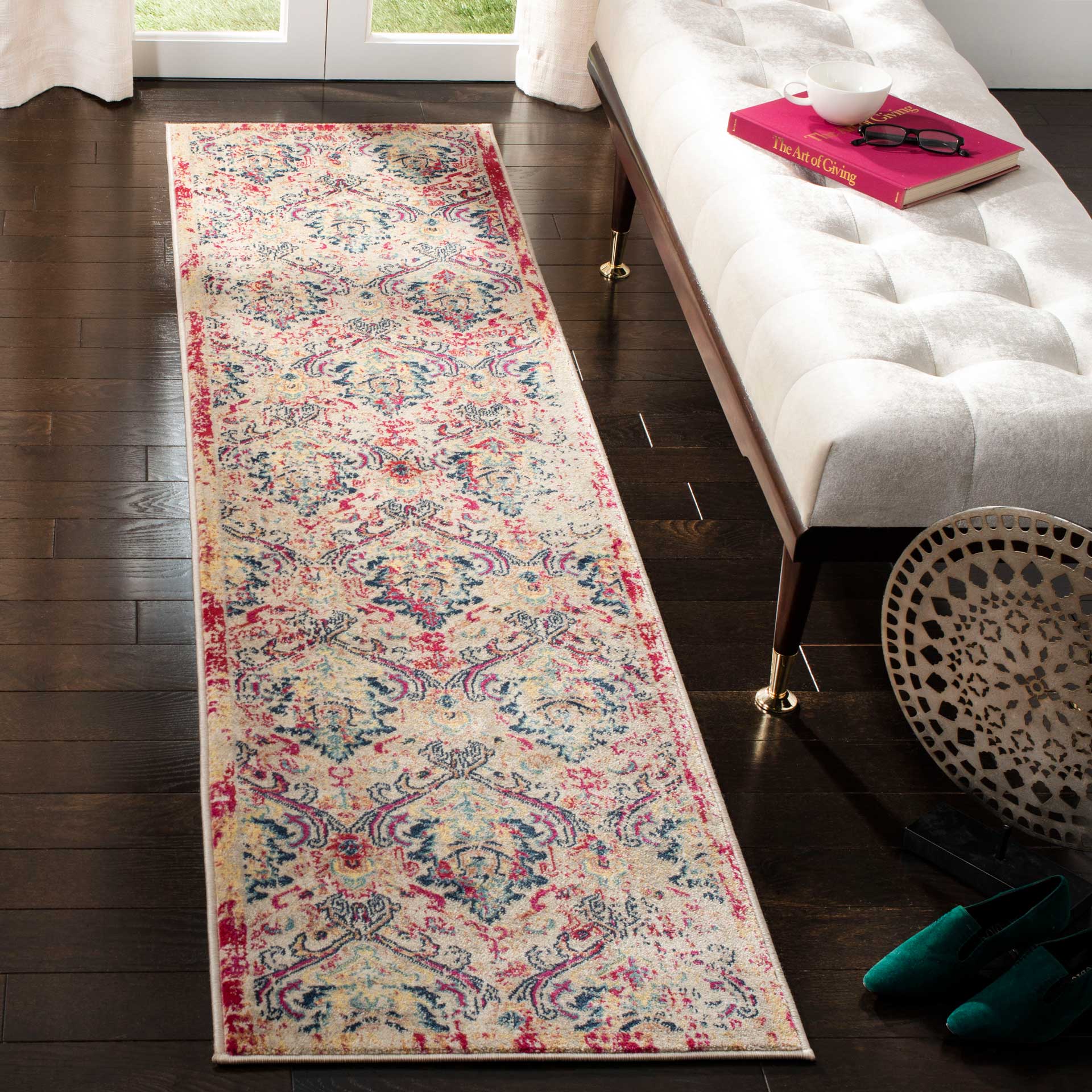 Evoke Ivory/Fuchsia Runner Rug - Image 2