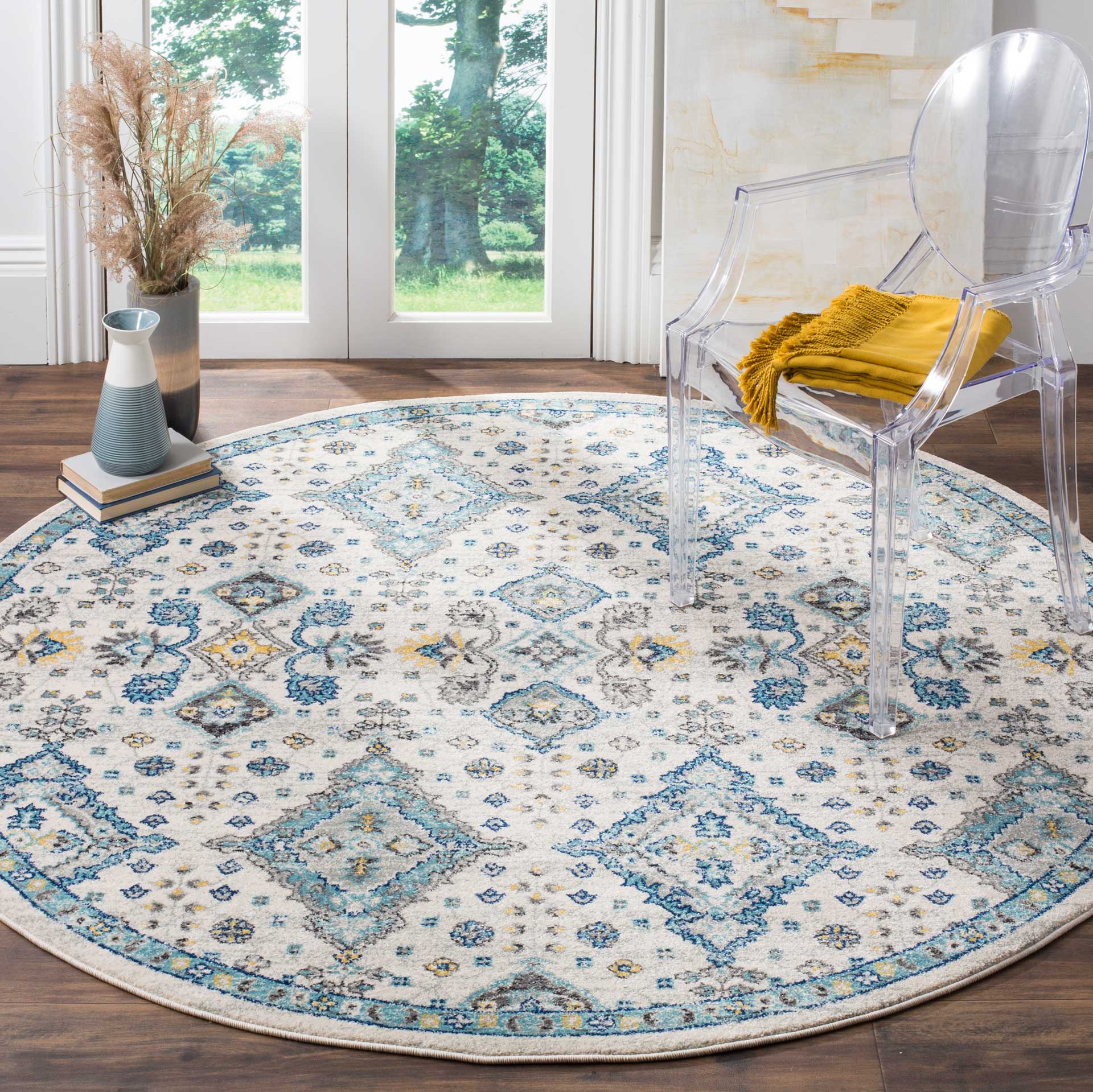 Evoke Ivory/Light Blue Round Rug - Image 3