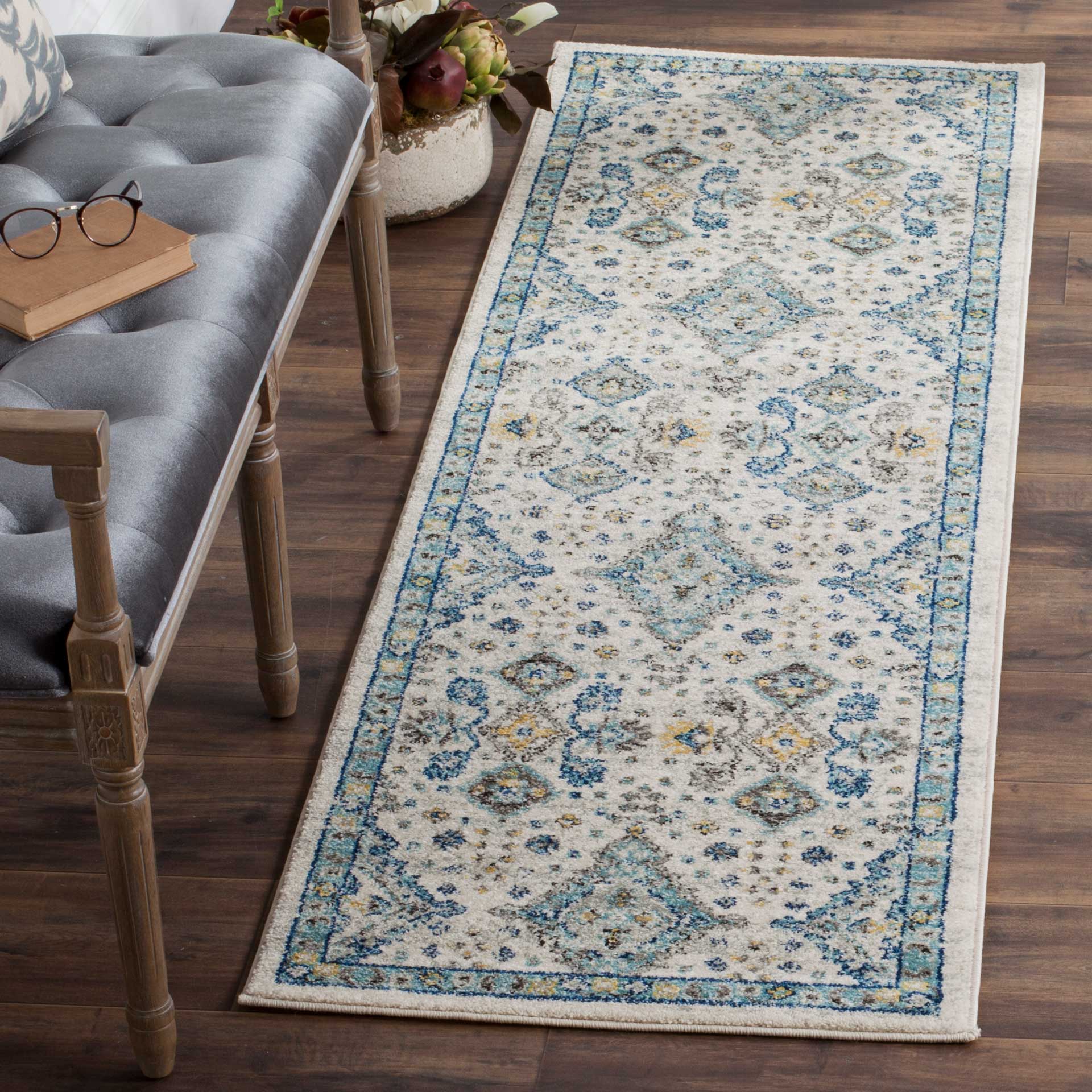 Evoke Ivory/Light Blue Runner Rug - Image 2