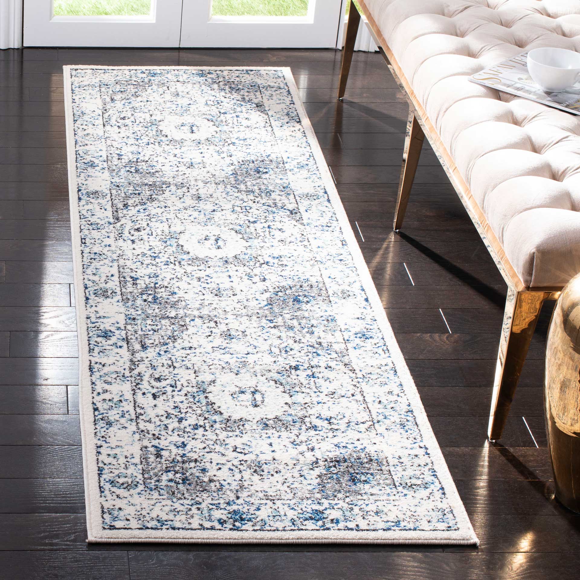 Evoke Medallion Gray/Ivory Runner Rug - Image 2