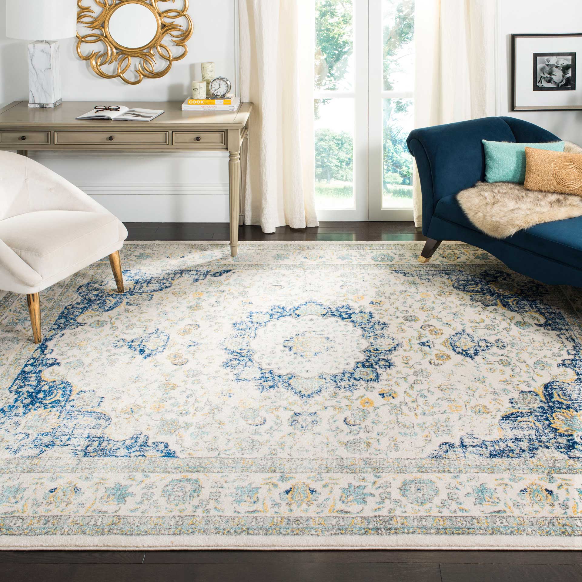 Evoke Medallion Ivory/Blue Area Rug - Image 11
