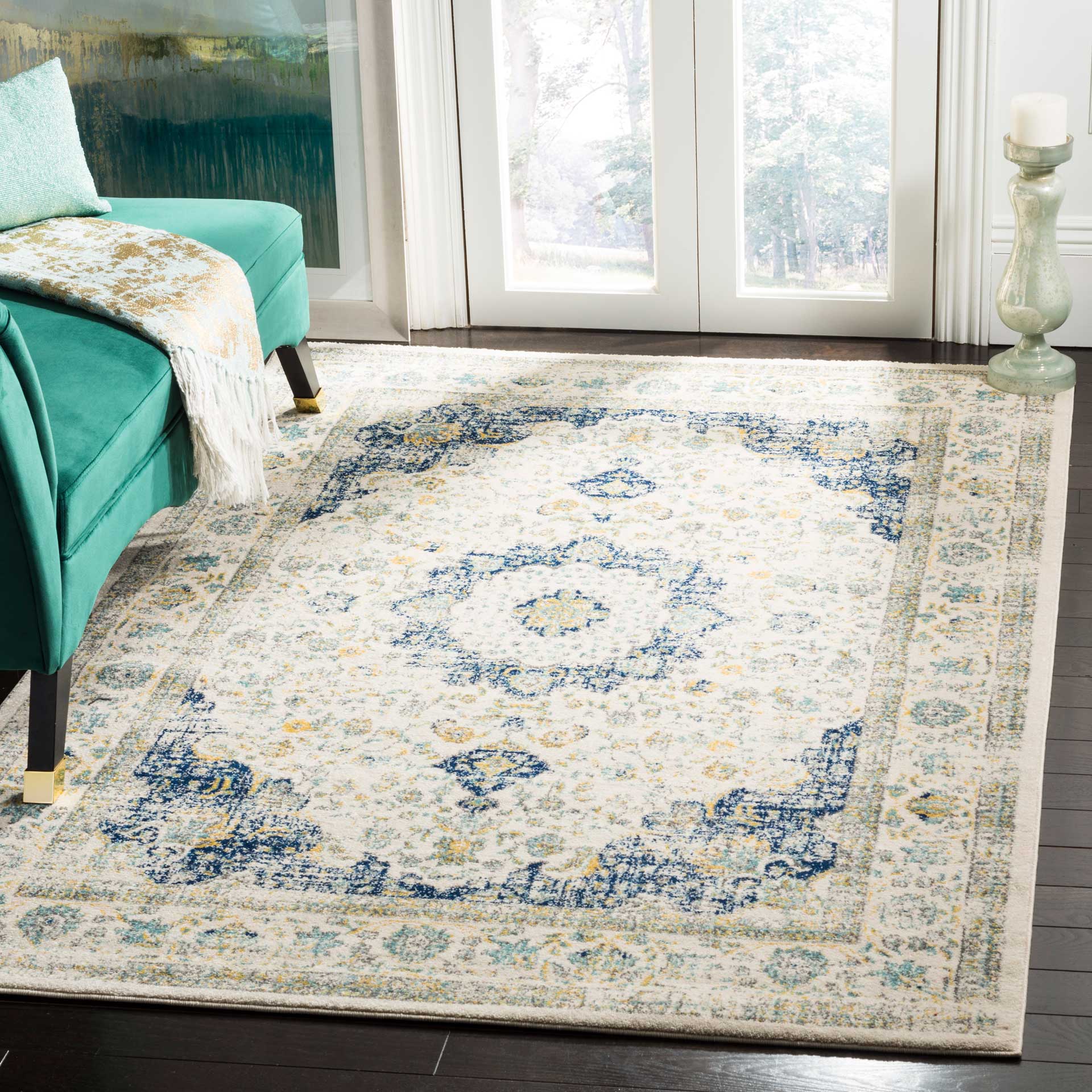 Evoke Medallion Ivory/Blue Area Rug - Image 12