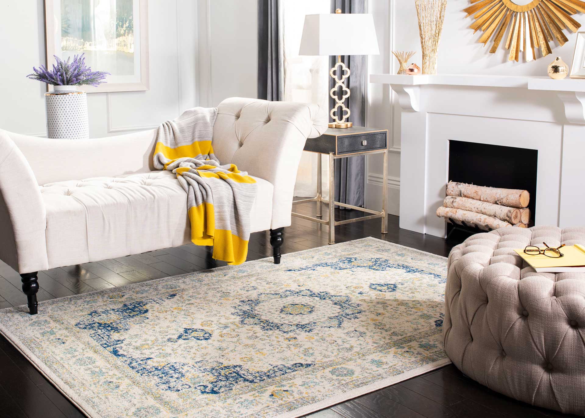 Evoke Medallion Ivory/Blue Area Rug - Image 13