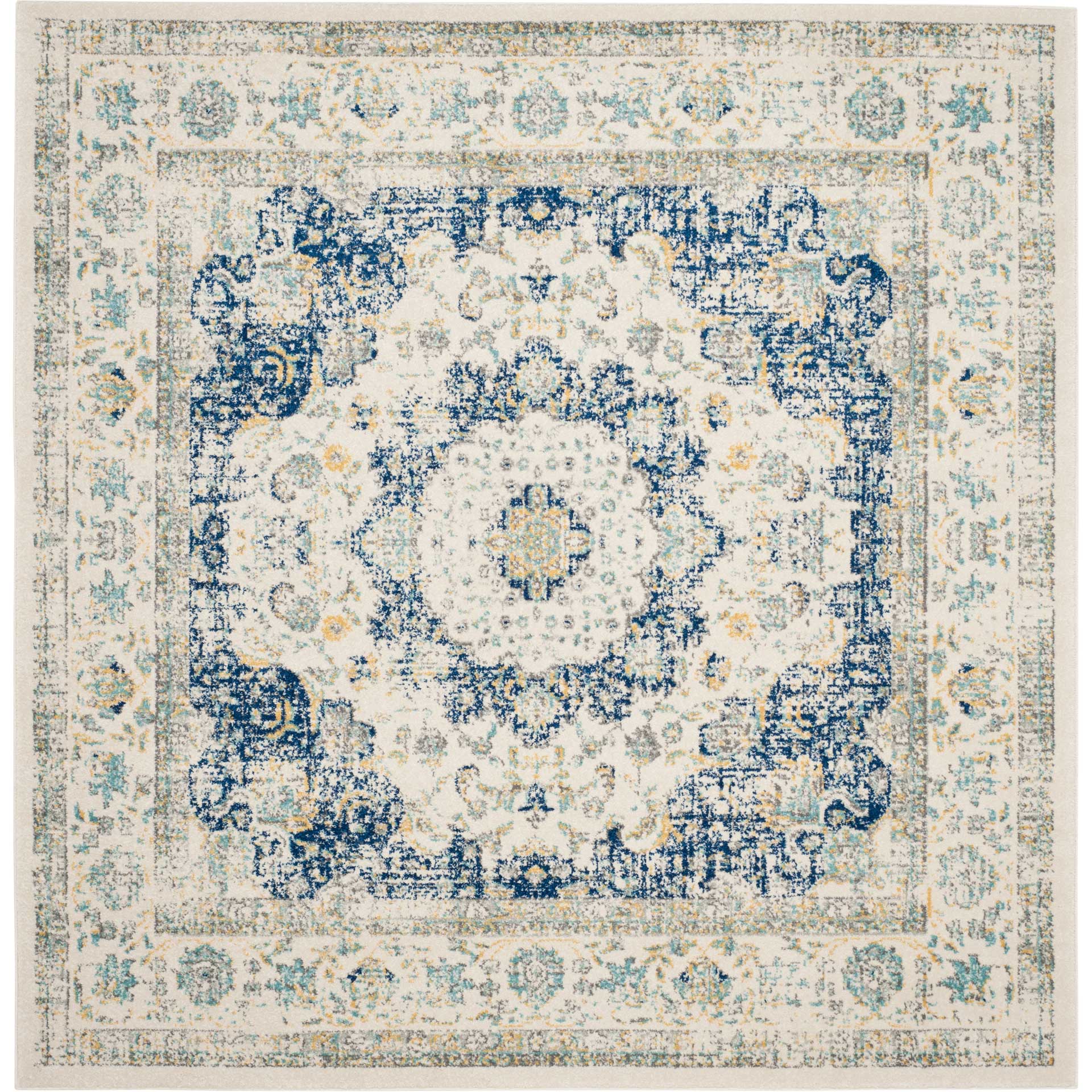 Evoke Medallion Ivory/Blue Area Rug - Image 2