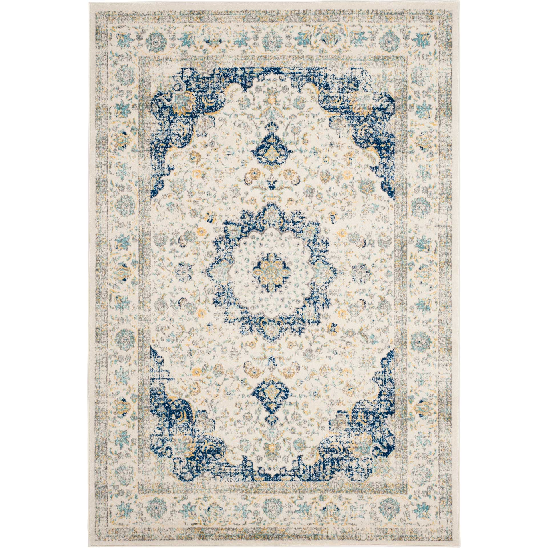 Evoke Medallion Ivory/Blue Area Rug - Image 3