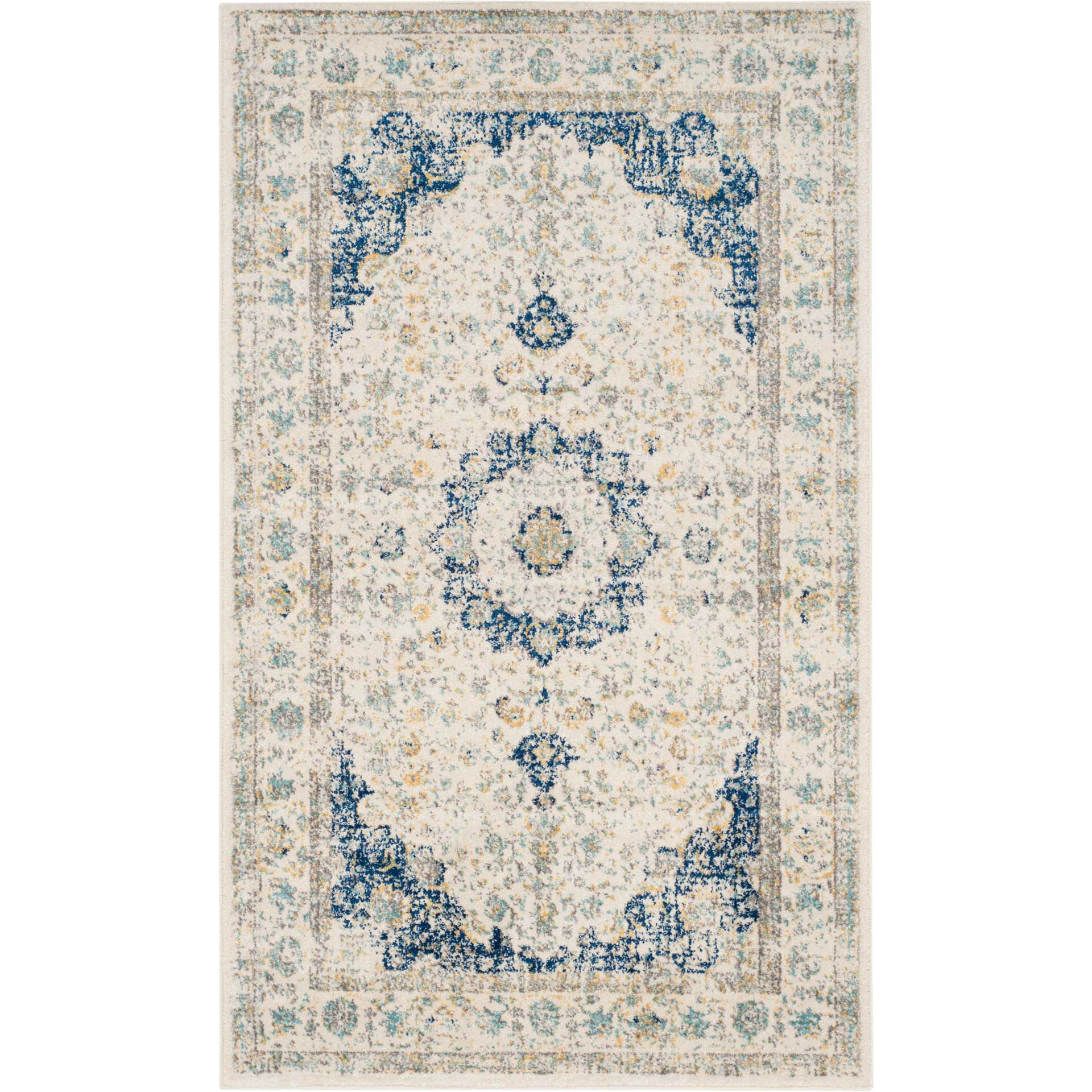 Evoke Medallion Ivory/Blue Area Rug - Image 4