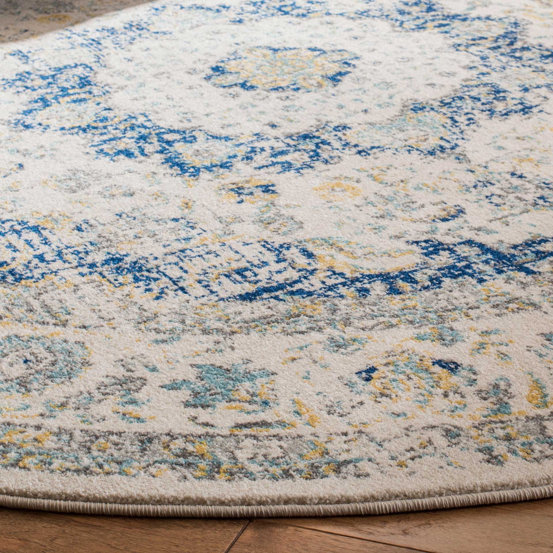 Evoke Medallion Ivory/Blue Round Rug - Image 2