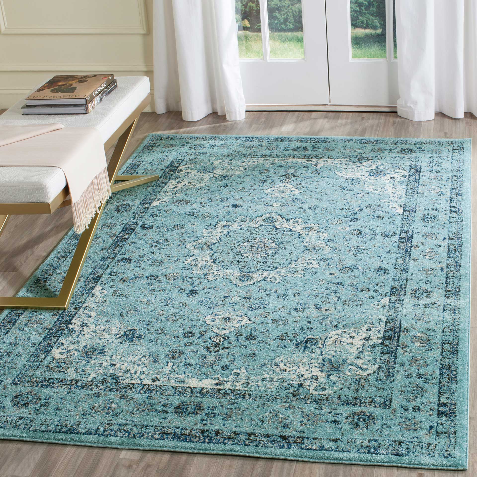 Evoke Medallion Light Blue Area Rug - Image 10