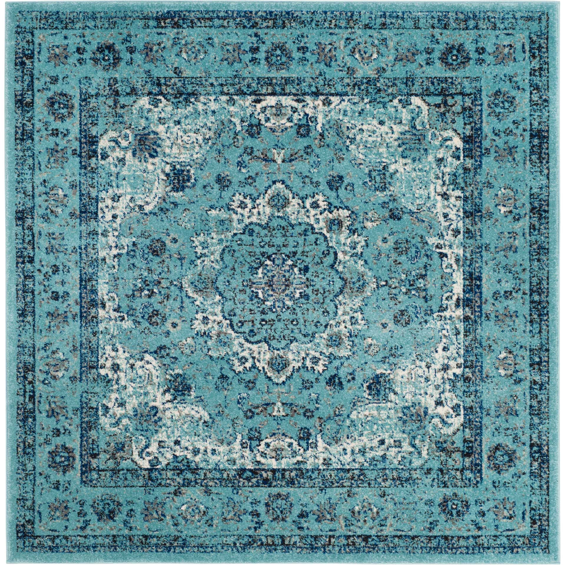 Evoke Medallion Light Blue Area Rug - Image 3