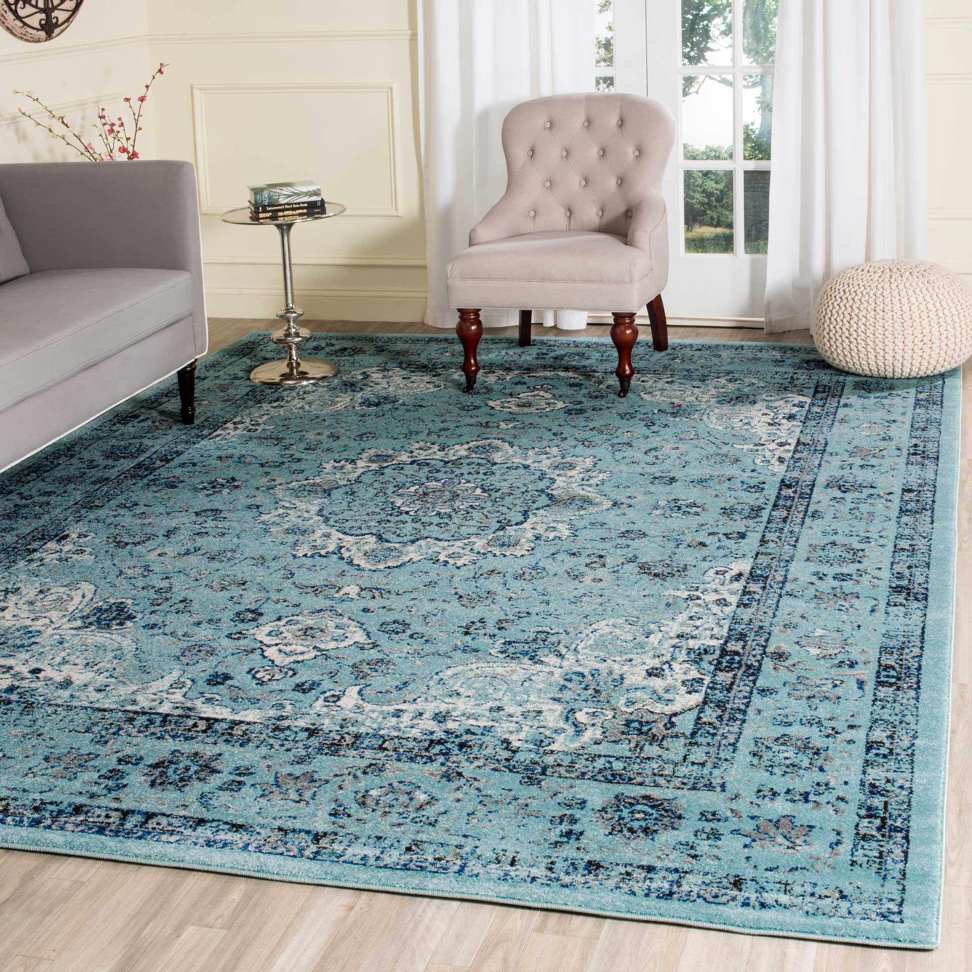 Evoke Medallion Light Blue Area Rug - Image 9