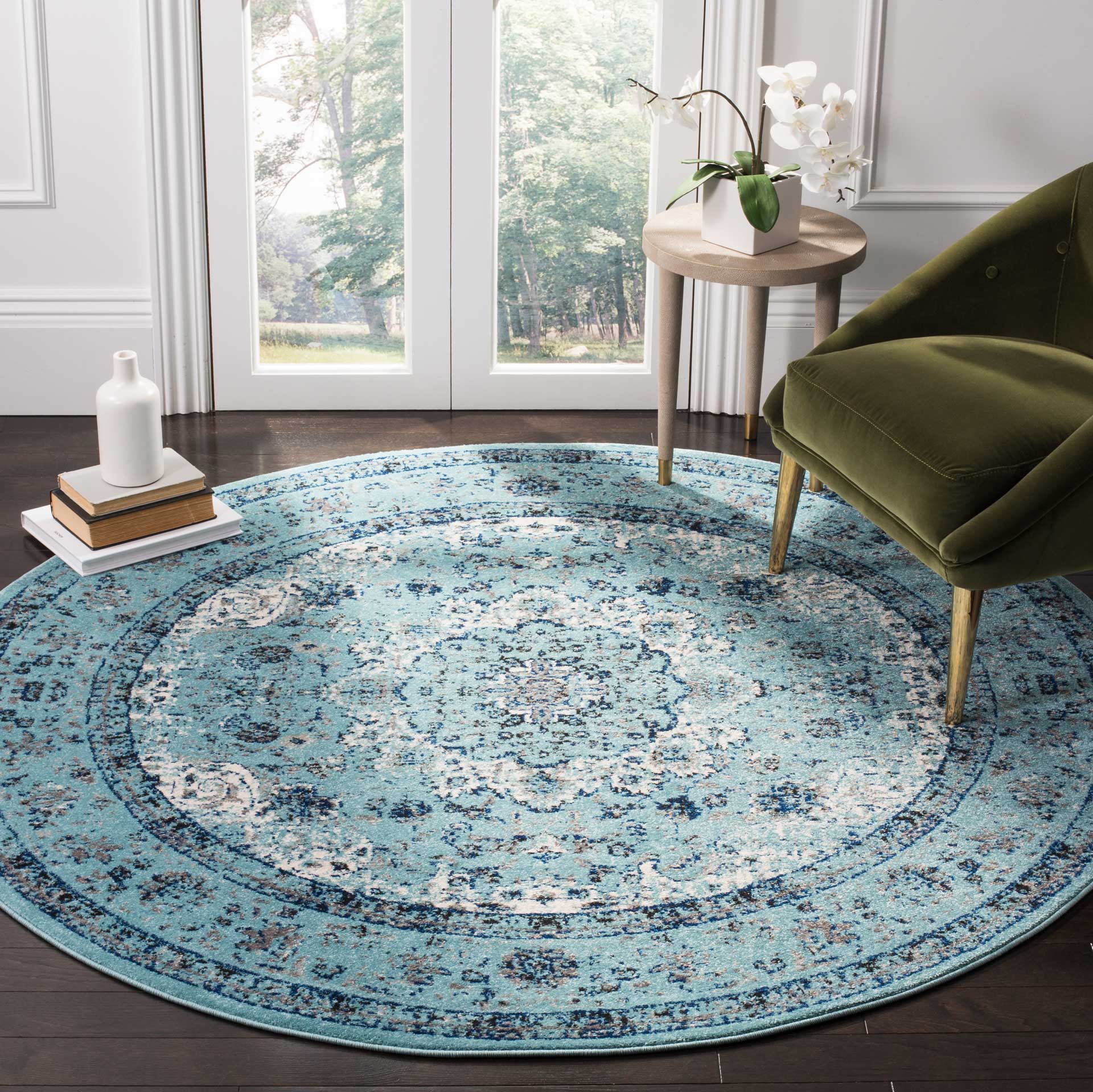 Evoke Medallion Light Blue Round Rug - Image 3