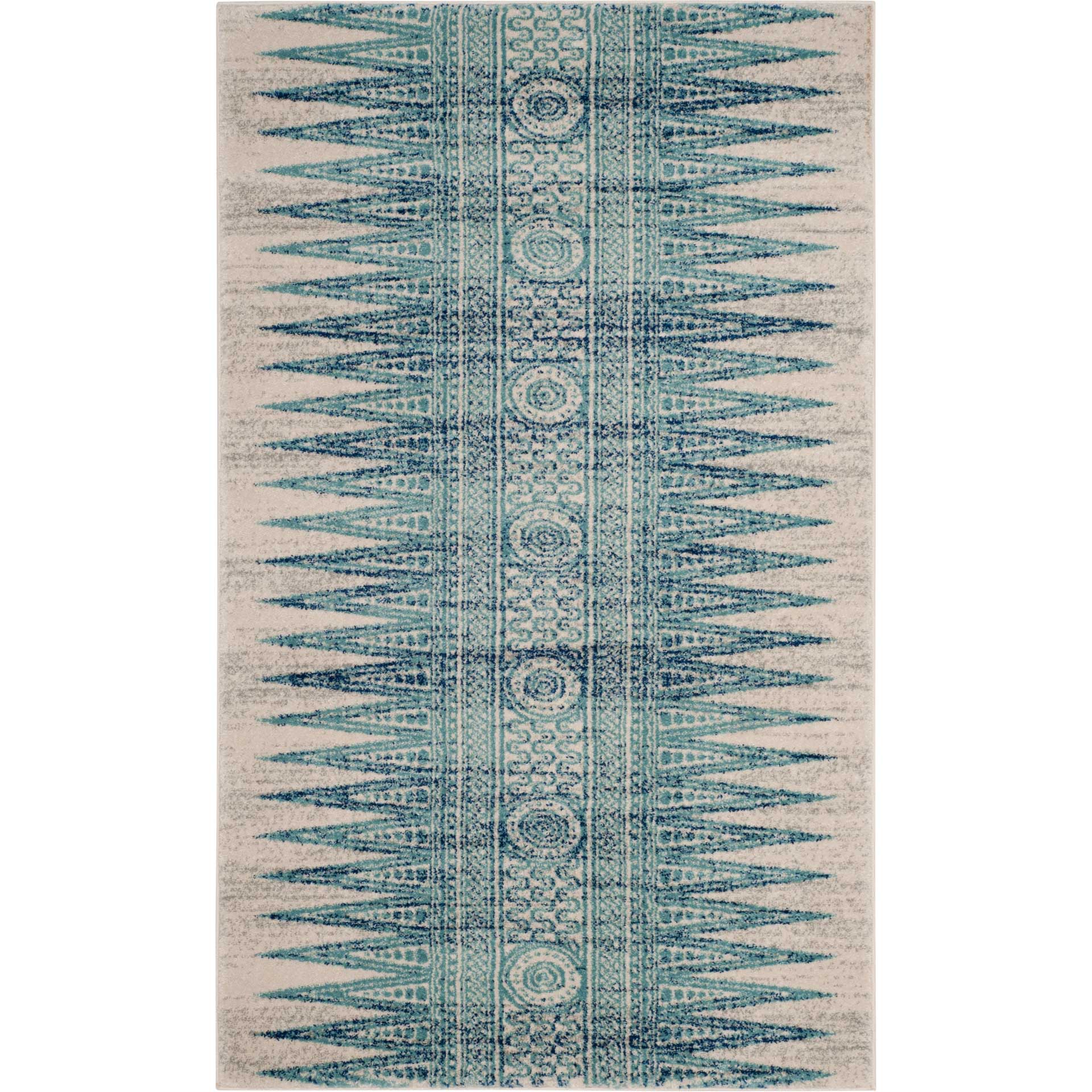 Evoke Tribal Ivory/Turquoise Area Rug - Image 4