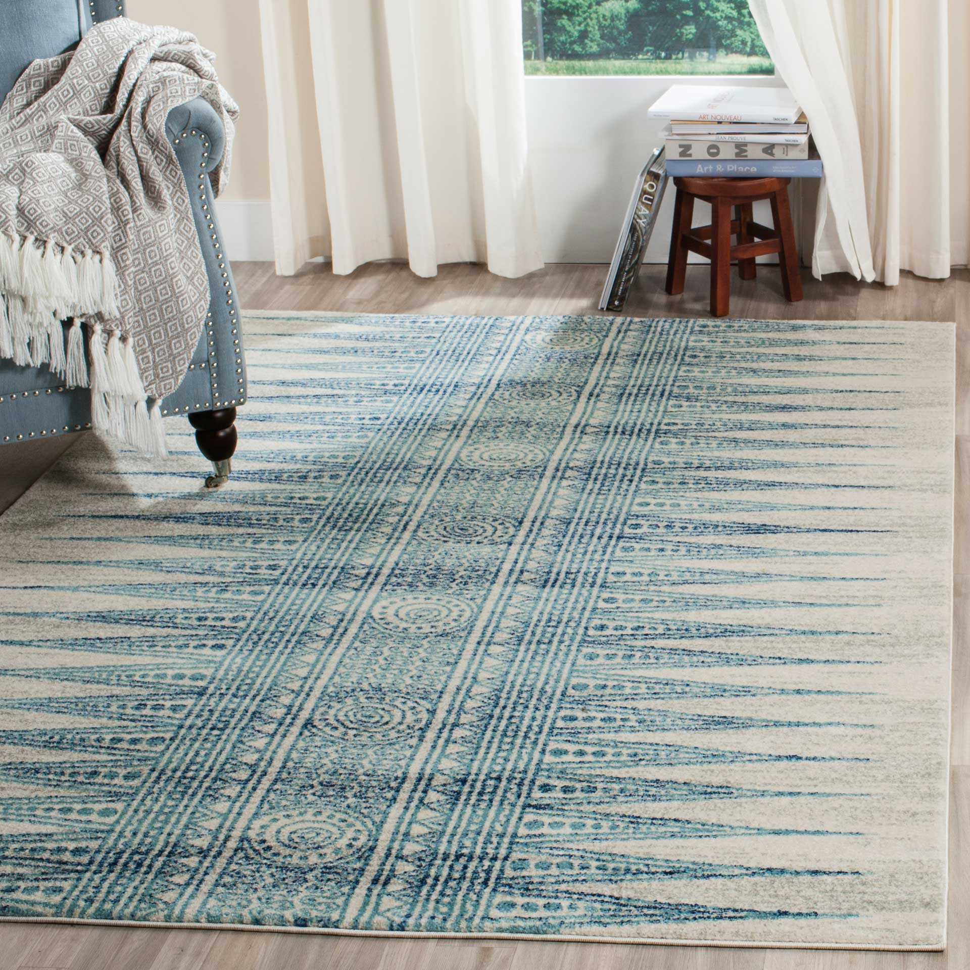 Evoke Tribal Ivory/Turquoise Area Rug - Image 7