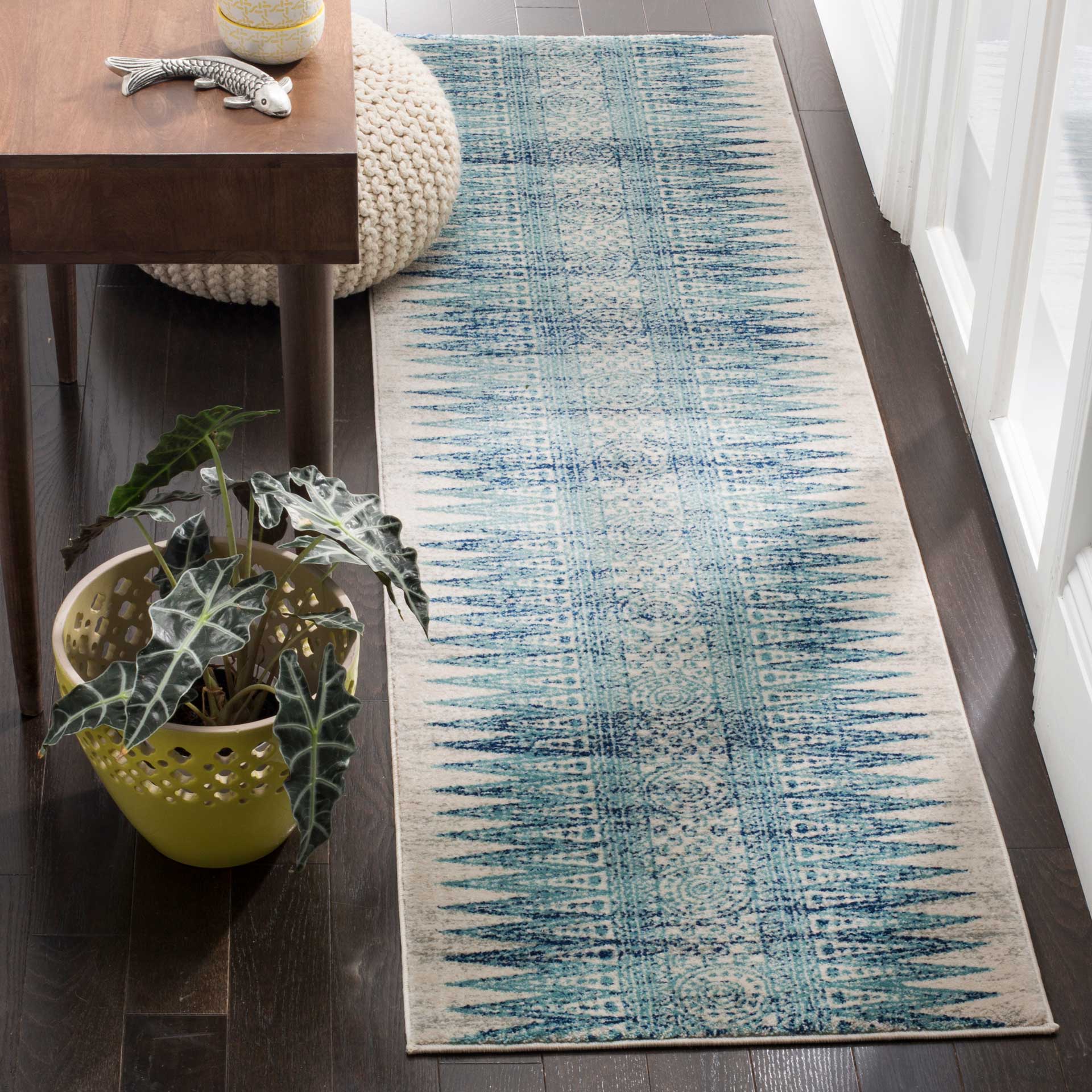 Evoke Tribal Ivory/Turquoise Runner Rug - Image 2