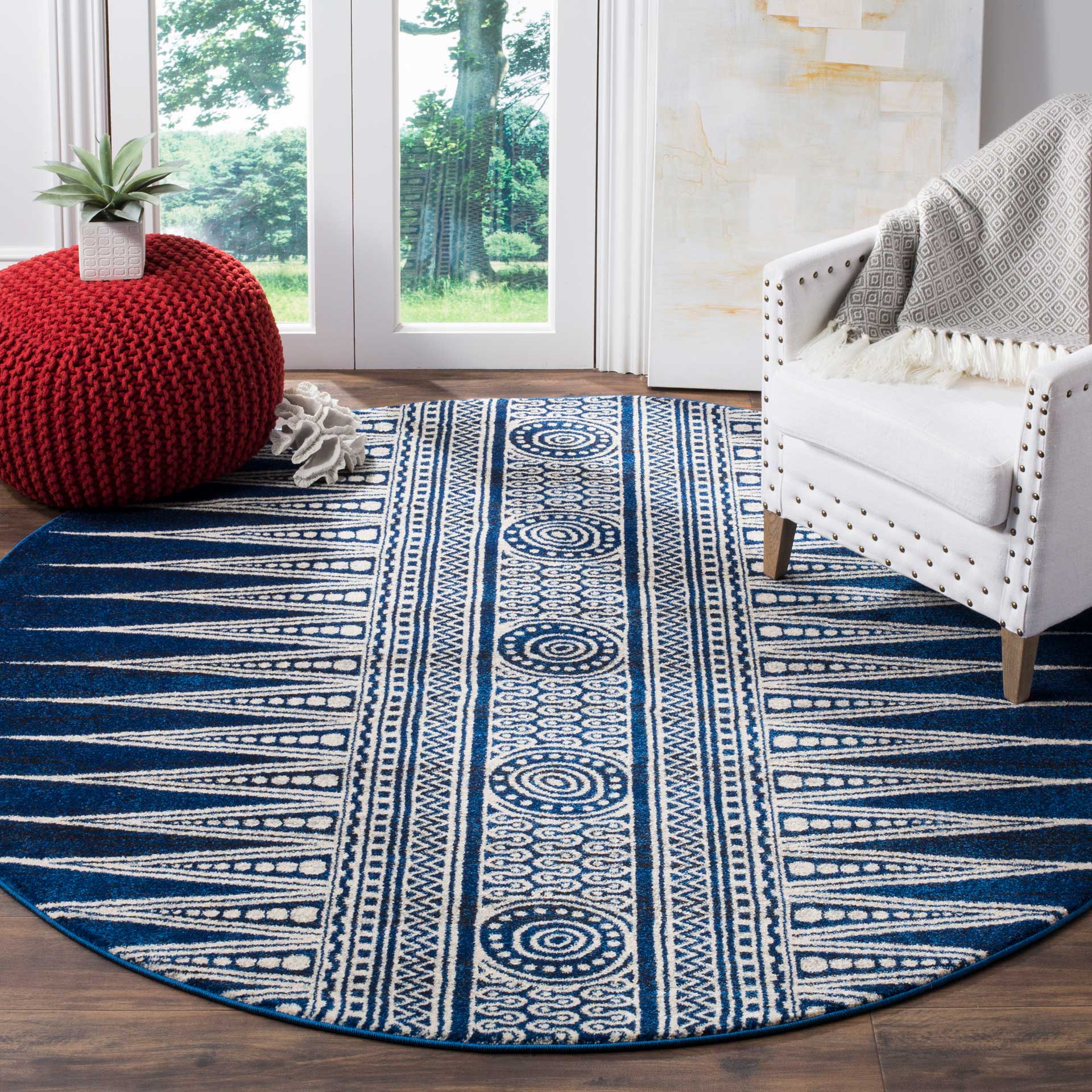 Evoke Tribal Royal/Ivory Round Rug - Image 3