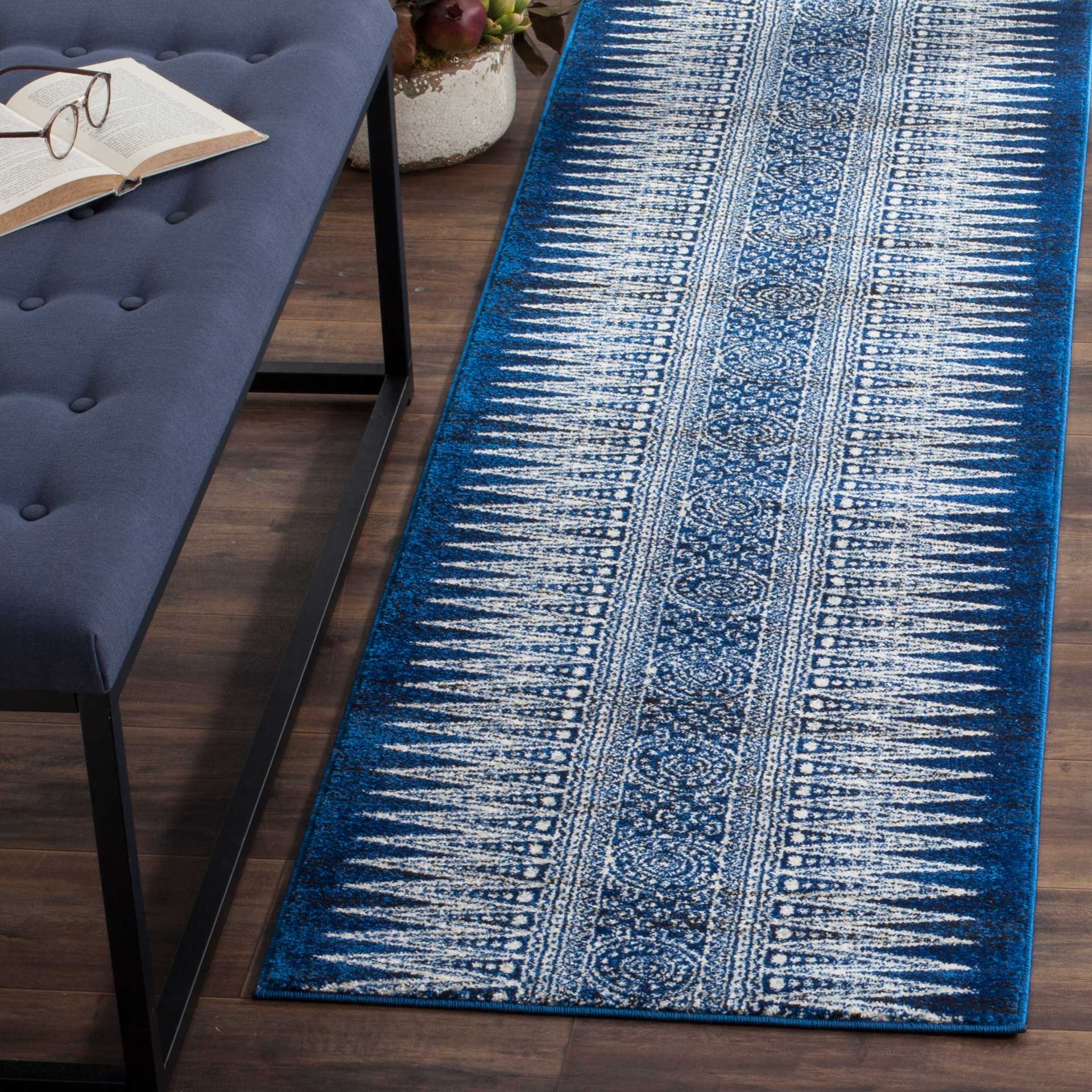 Evoke Tribal Royal/Ivory Runner Rug - Image 2