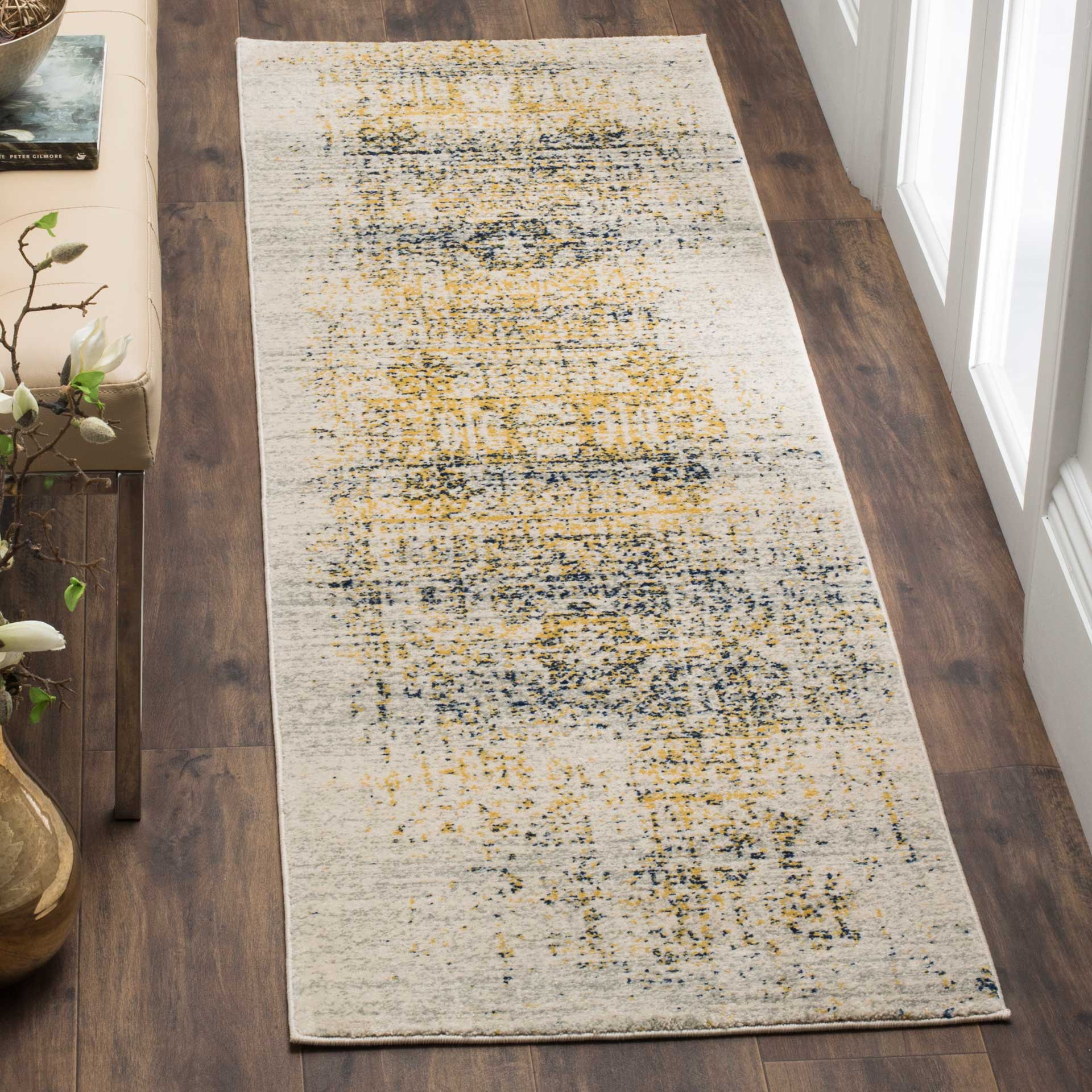 Evoke Washed Ivory/Blue Runner Rug - Image 2