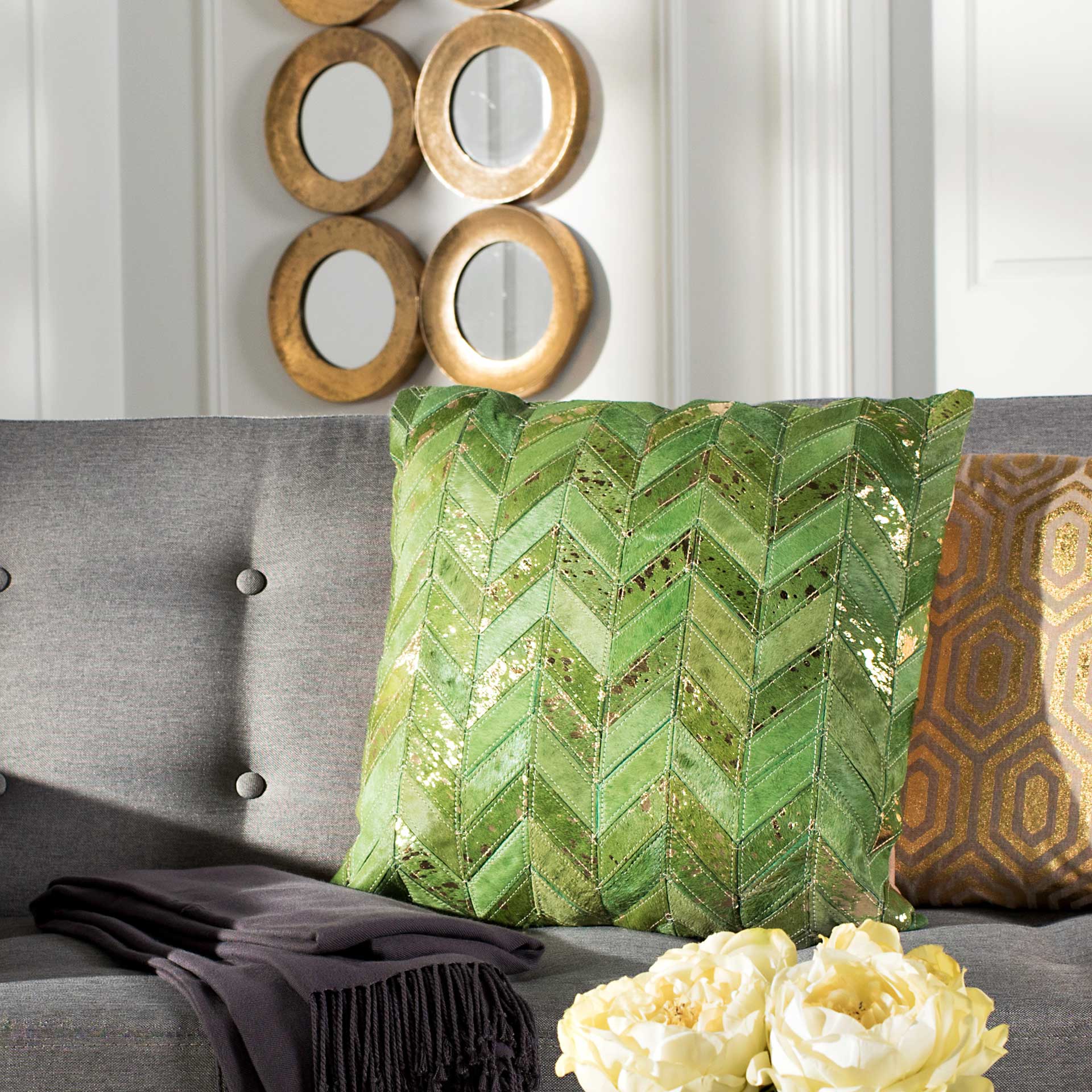 Ezekiel Metallic Cowhide Pillow Olive Green/Copper - Image 3