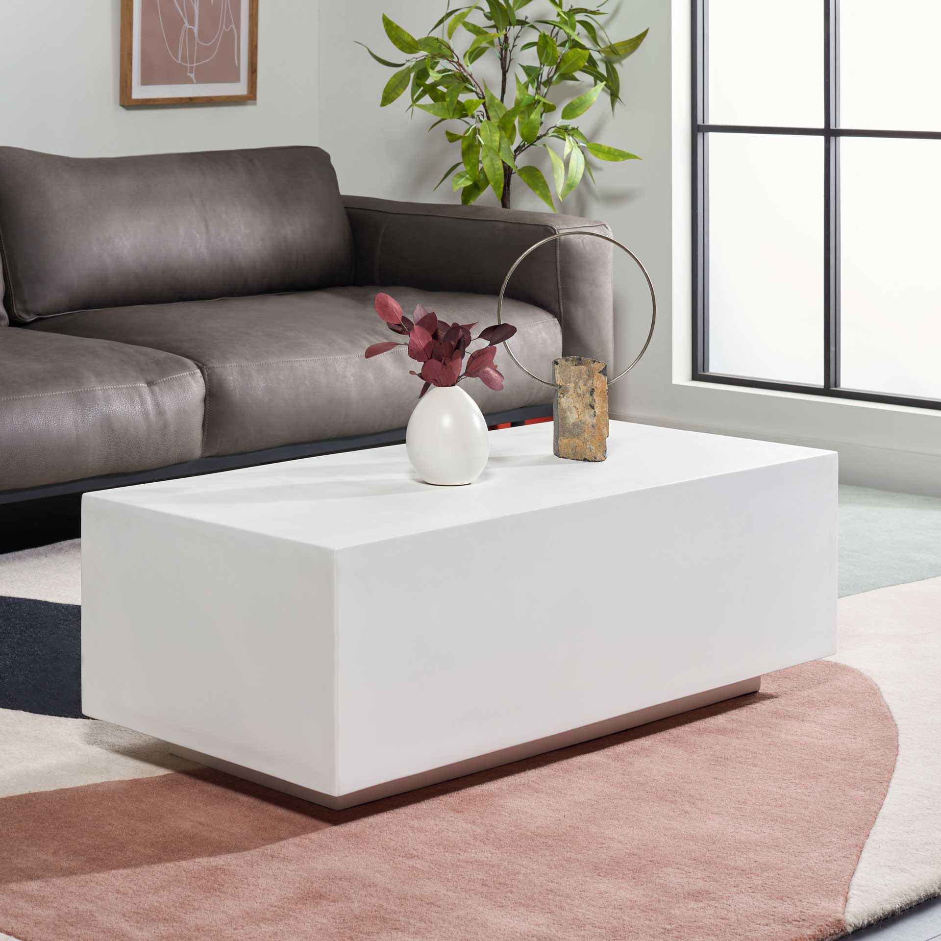 Ezra Faux Concrete Coffee Table White - Image 5