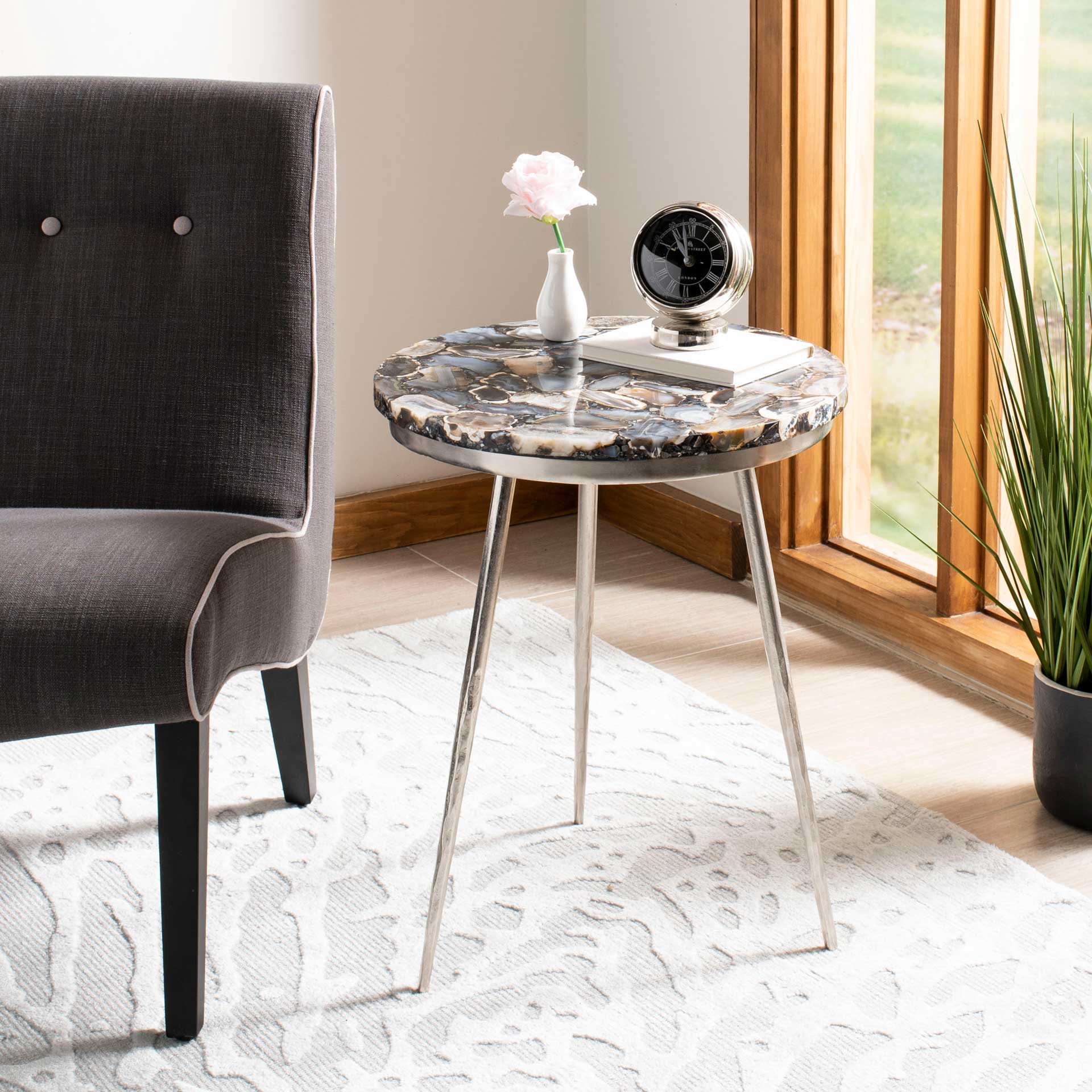 Fabius Agate Round Accent Table Nickel/Black - Image 7