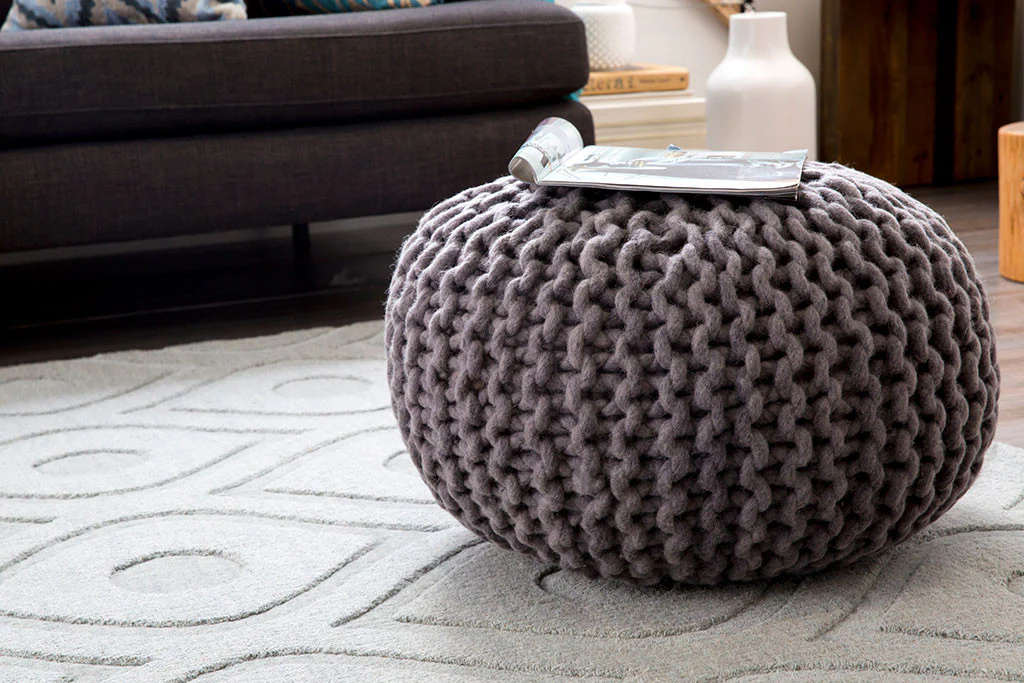 Fargo Solid Neutral Sphere Pouf - Image 2