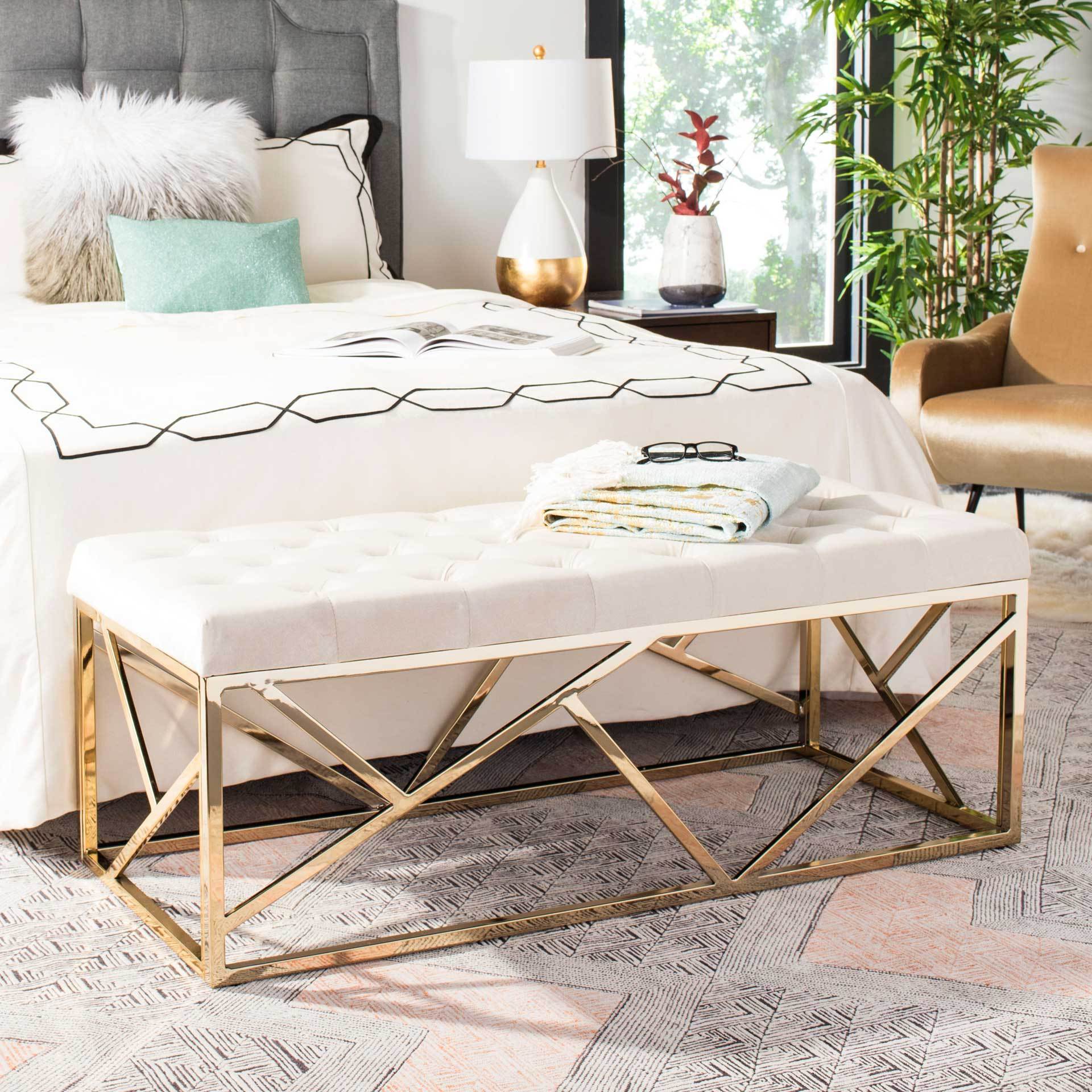 Fatima Tufted Rectangular Bench Beige/Brass - Image 4