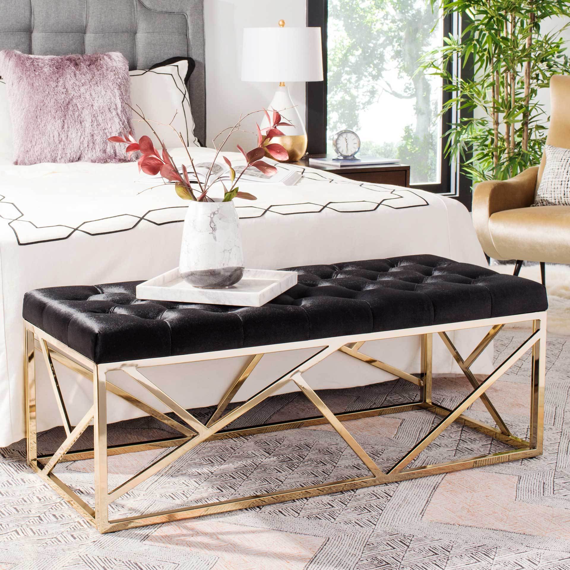 Fatima Tufted Rectangular Bench Black/Brass - Image 4