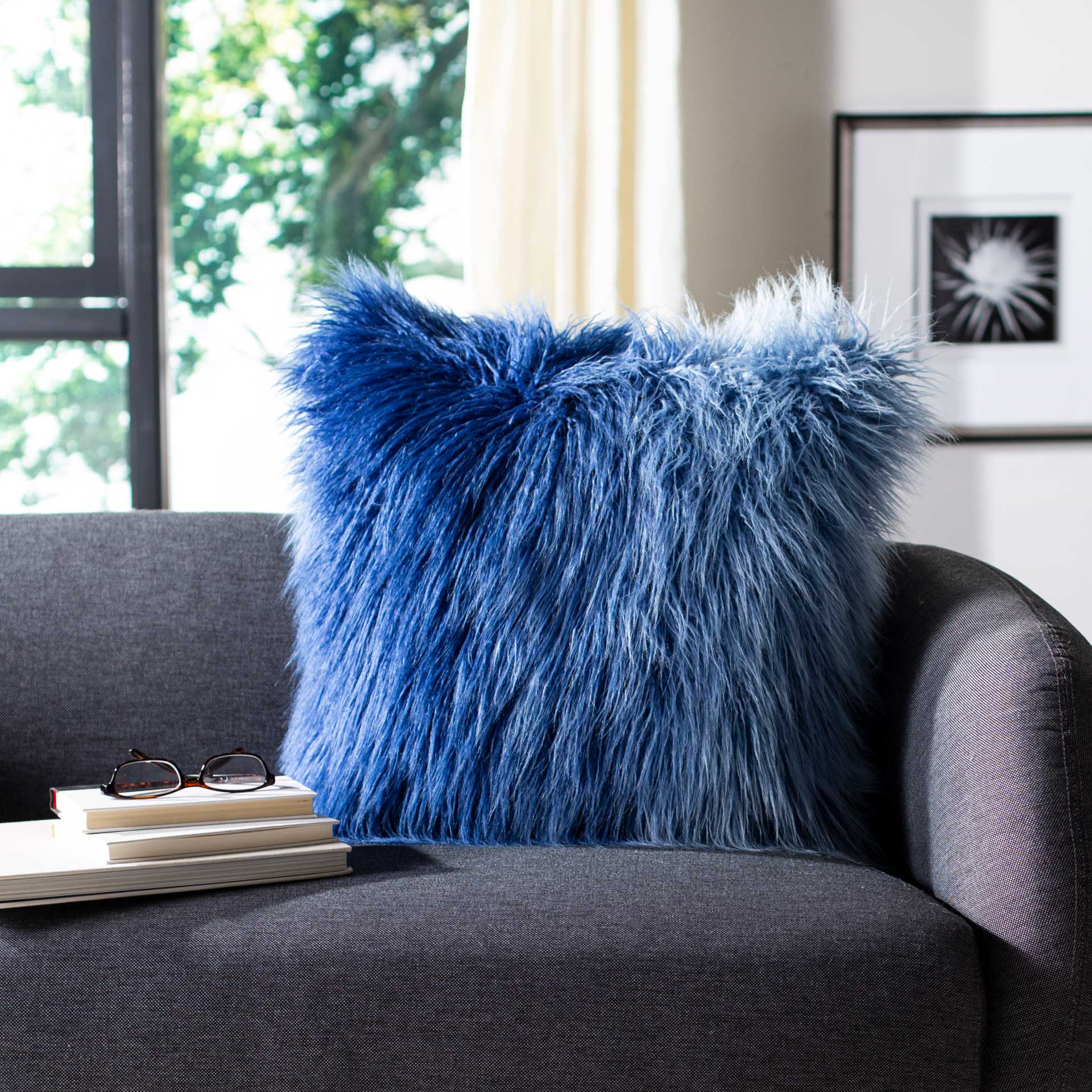 Faux Flokati Pillow Blue - Image 2