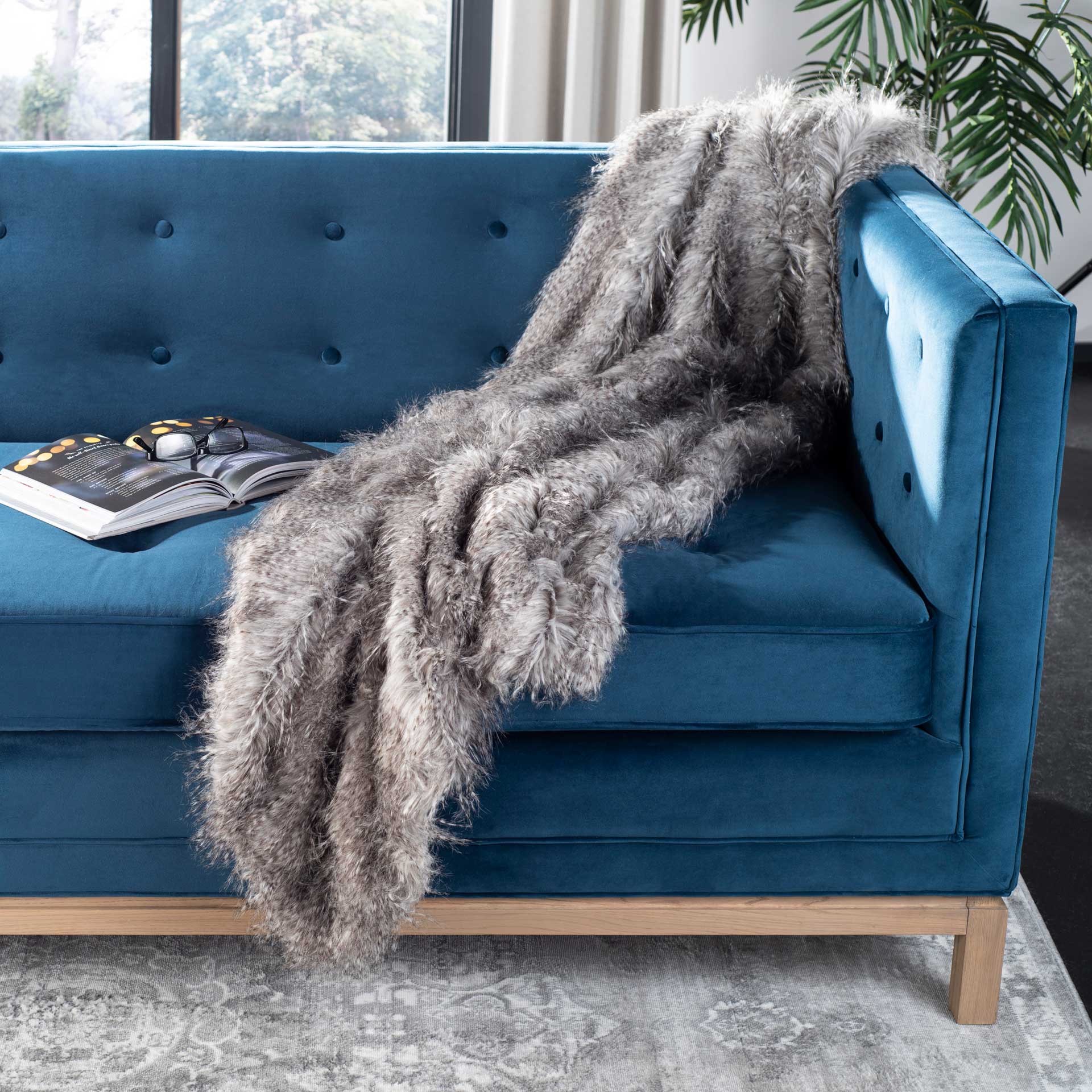Faux Luxe Peacock Throw Gray - Image 2