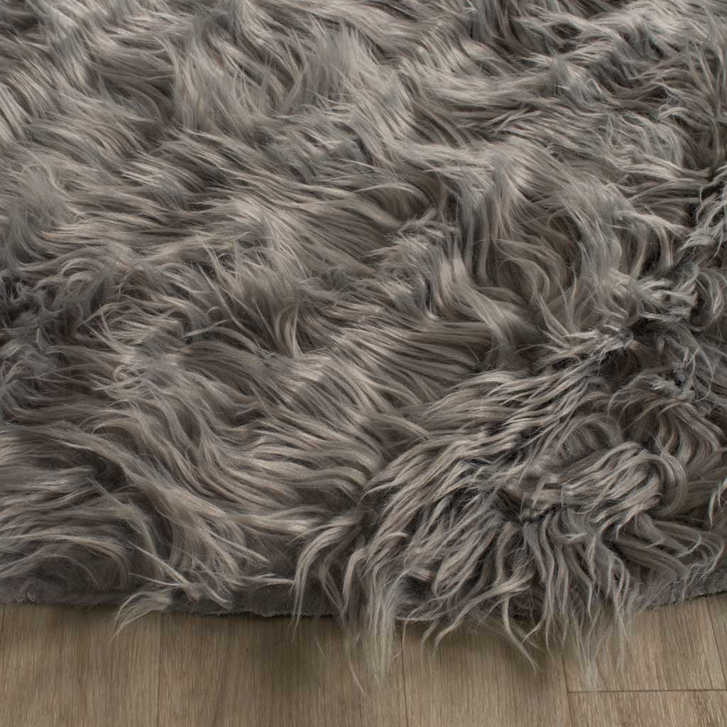 Faux Sheepskin Gray Round Rug - Image 2
